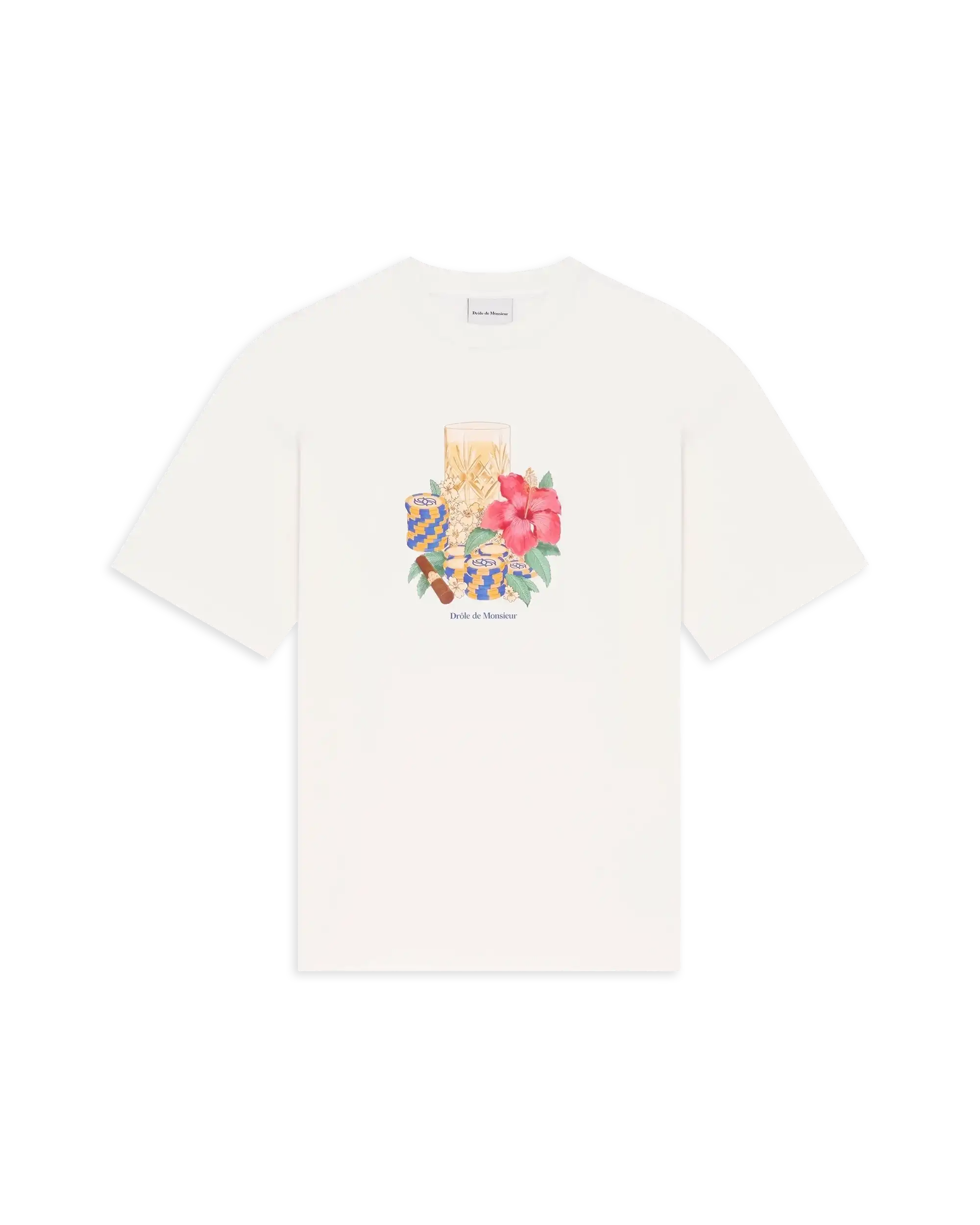 Drôle De Monsieur Hibiscus Club T-Shirt Off-White Baumwolle