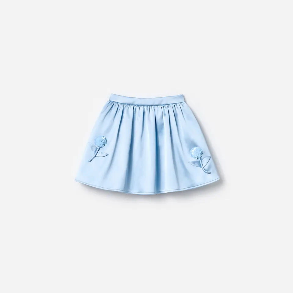 Self Portrait Blue Satin Sequin Flower Skirt Rock Blau 3-4