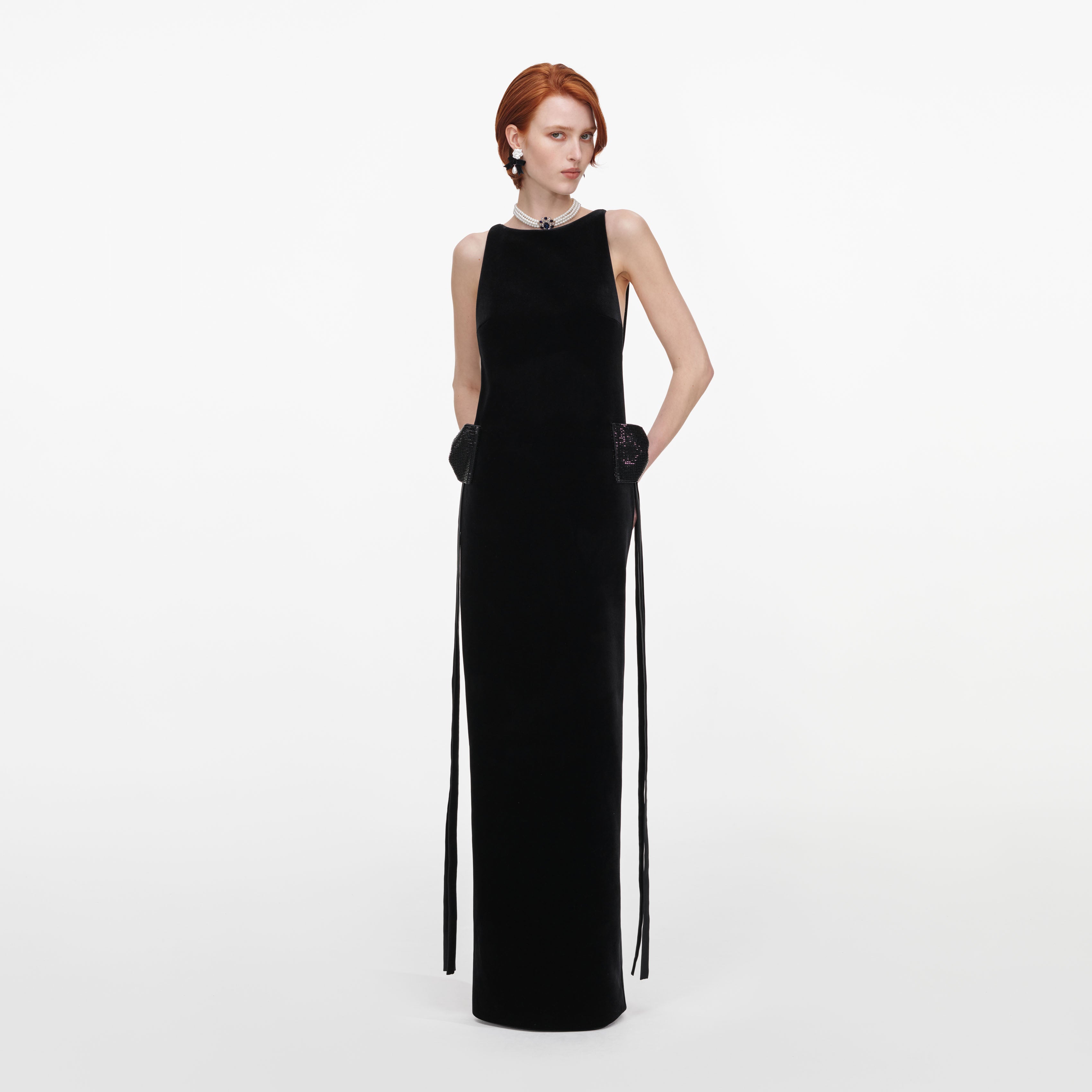Self Portrait Black Velvet Maxikleid Schwarz Samt