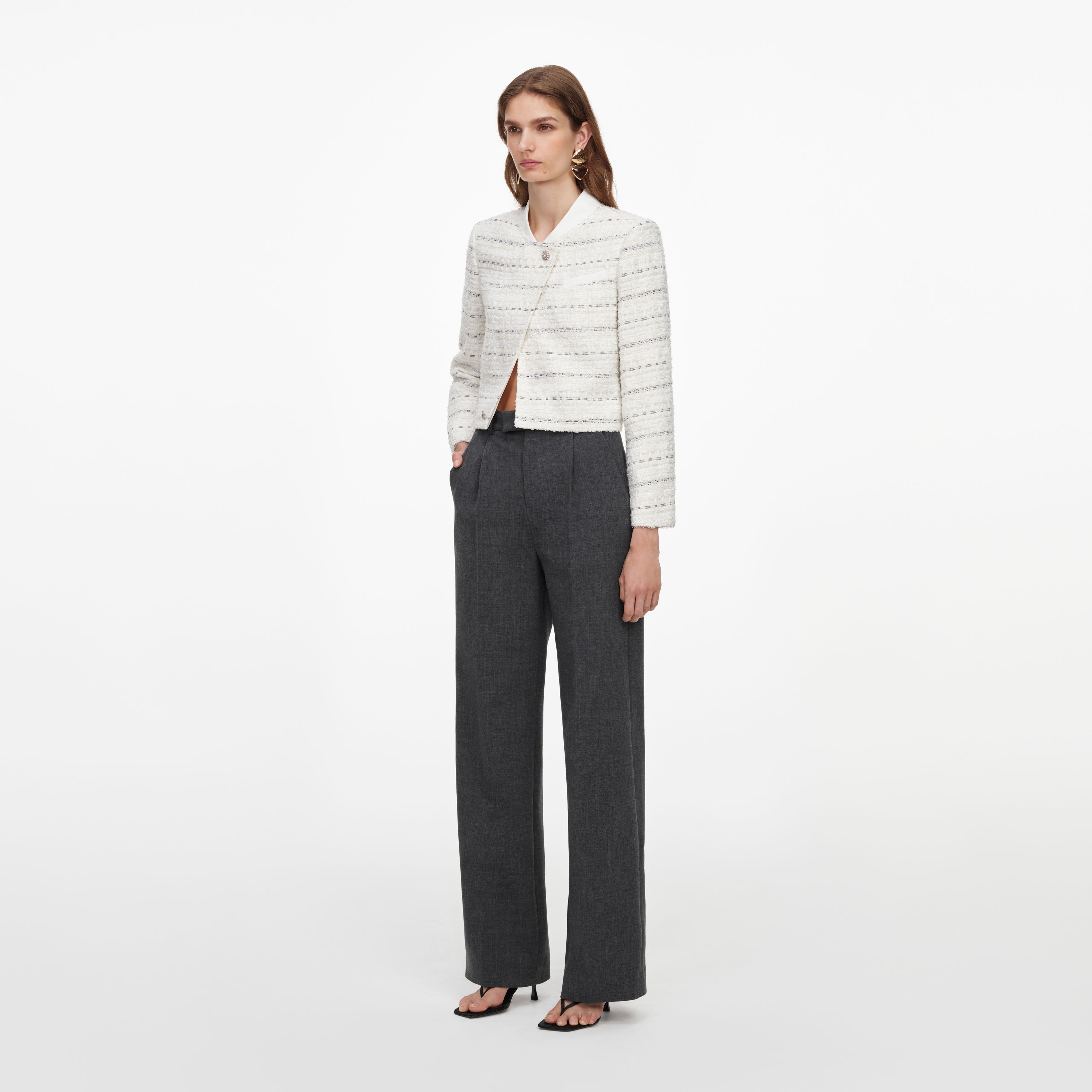 Self Portrait White Boucle Boxy Jacke Weiß Boucle