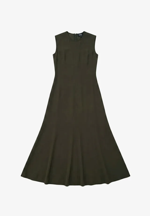 A.P.C. Fließendes Kleid dunkelgrün knöchellang V-Ausschnitt