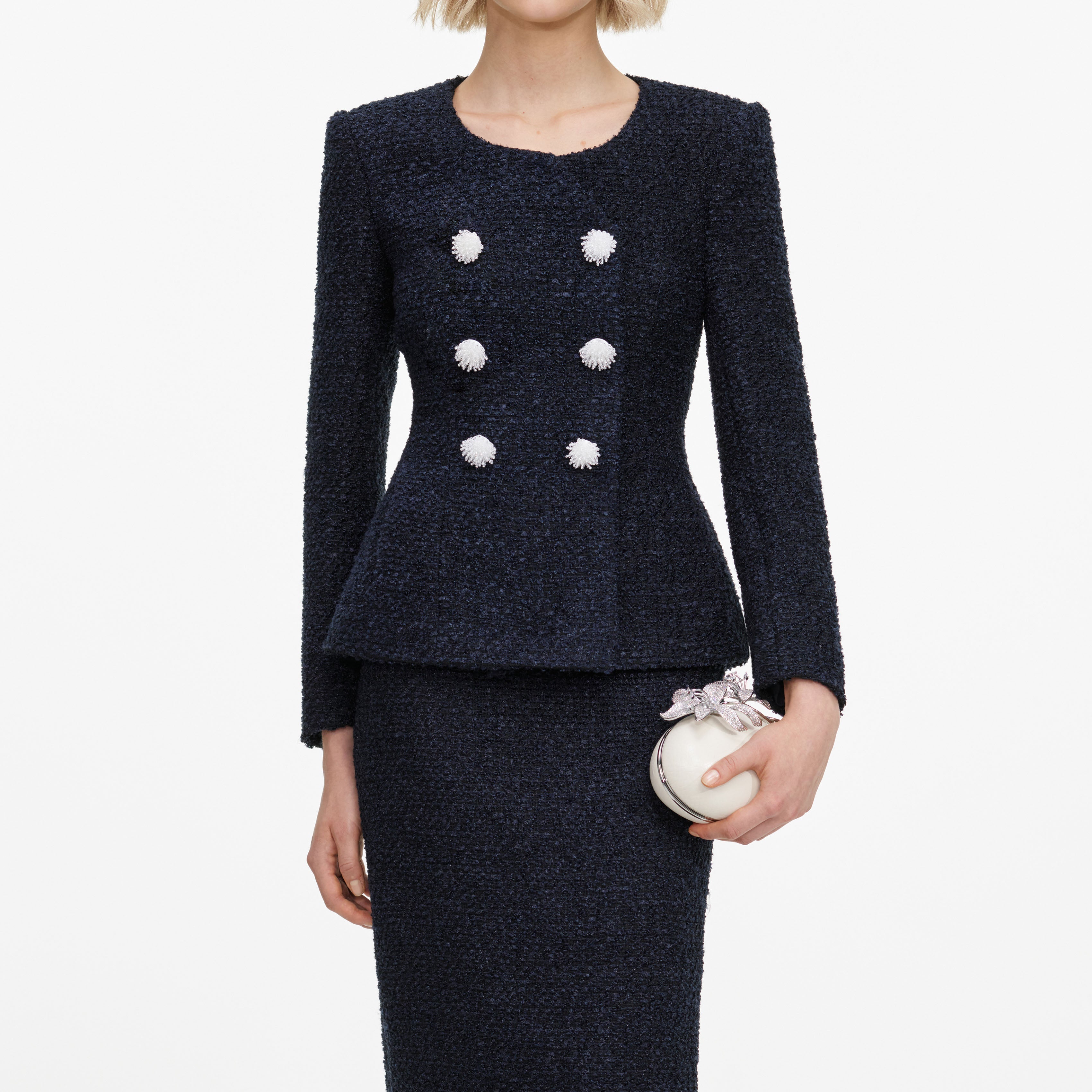 Self Portrait Navy Boucle Midi Dress Kleid Navy