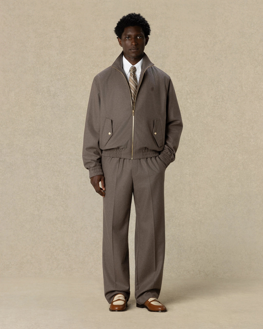 Drôle De Monsieur Flannel Track-Jacke Hellbraun Wolle