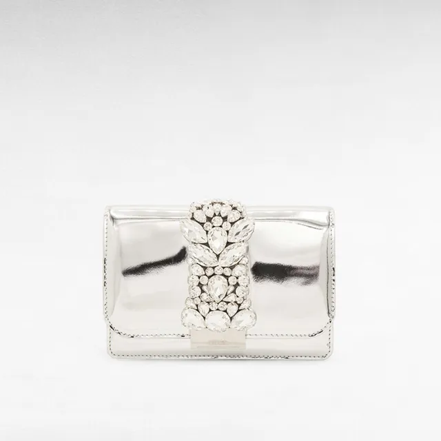 Gedebe Cliky Clutch Spiegelleder Silber 21x15cm
