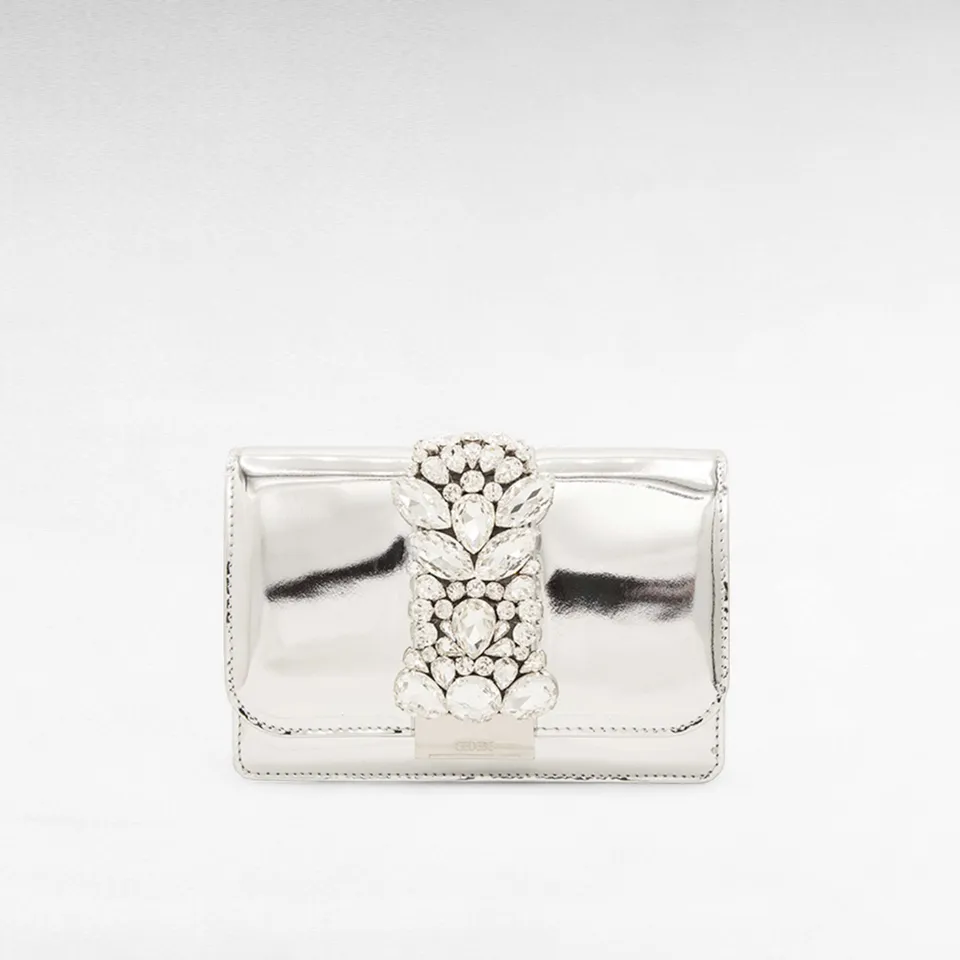Gedebe Cliky Clutch Spiegelleder Silber 21x15cm