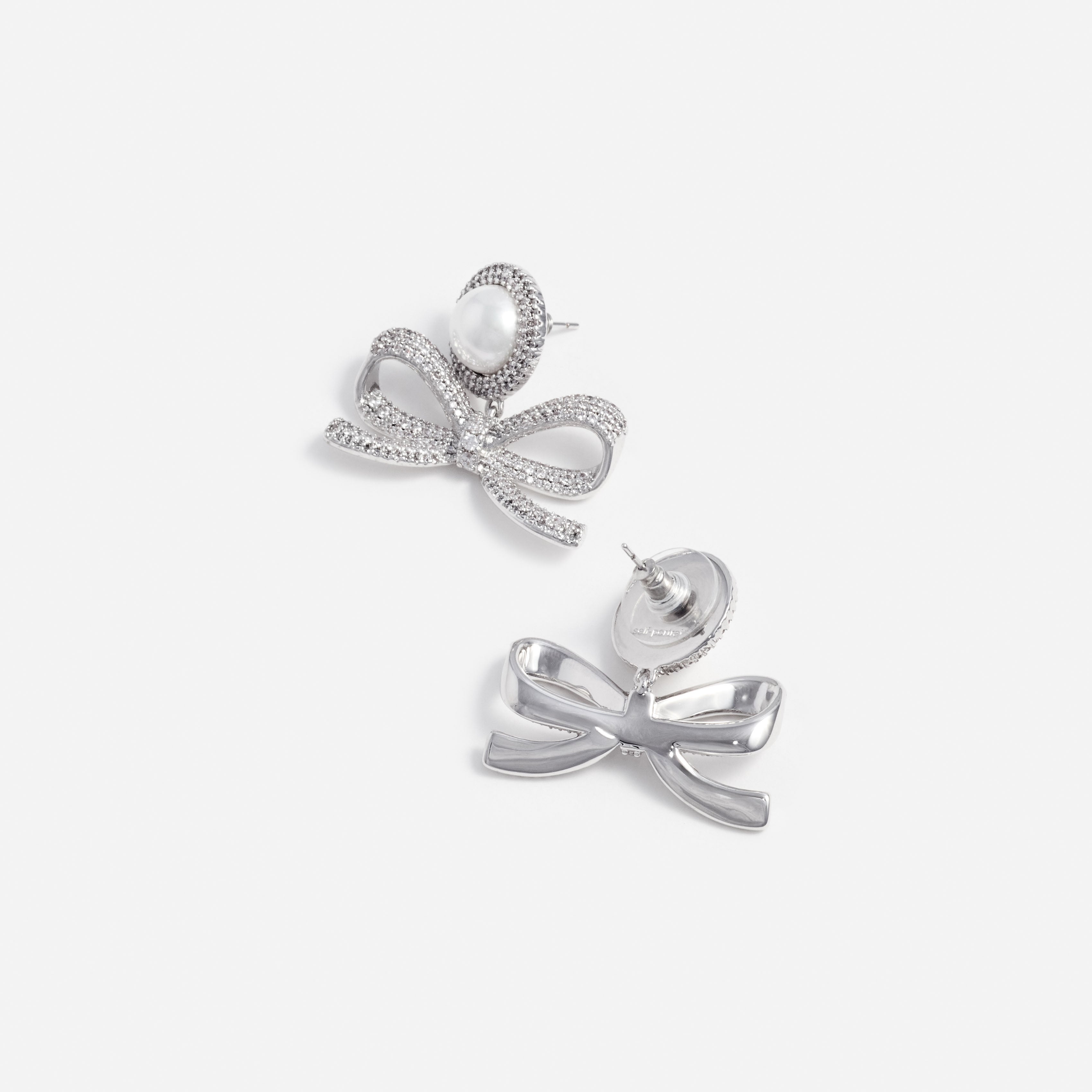 Self Portrait Jewellery Silver Pearl Bow Drop Ohrringe Silber Perle