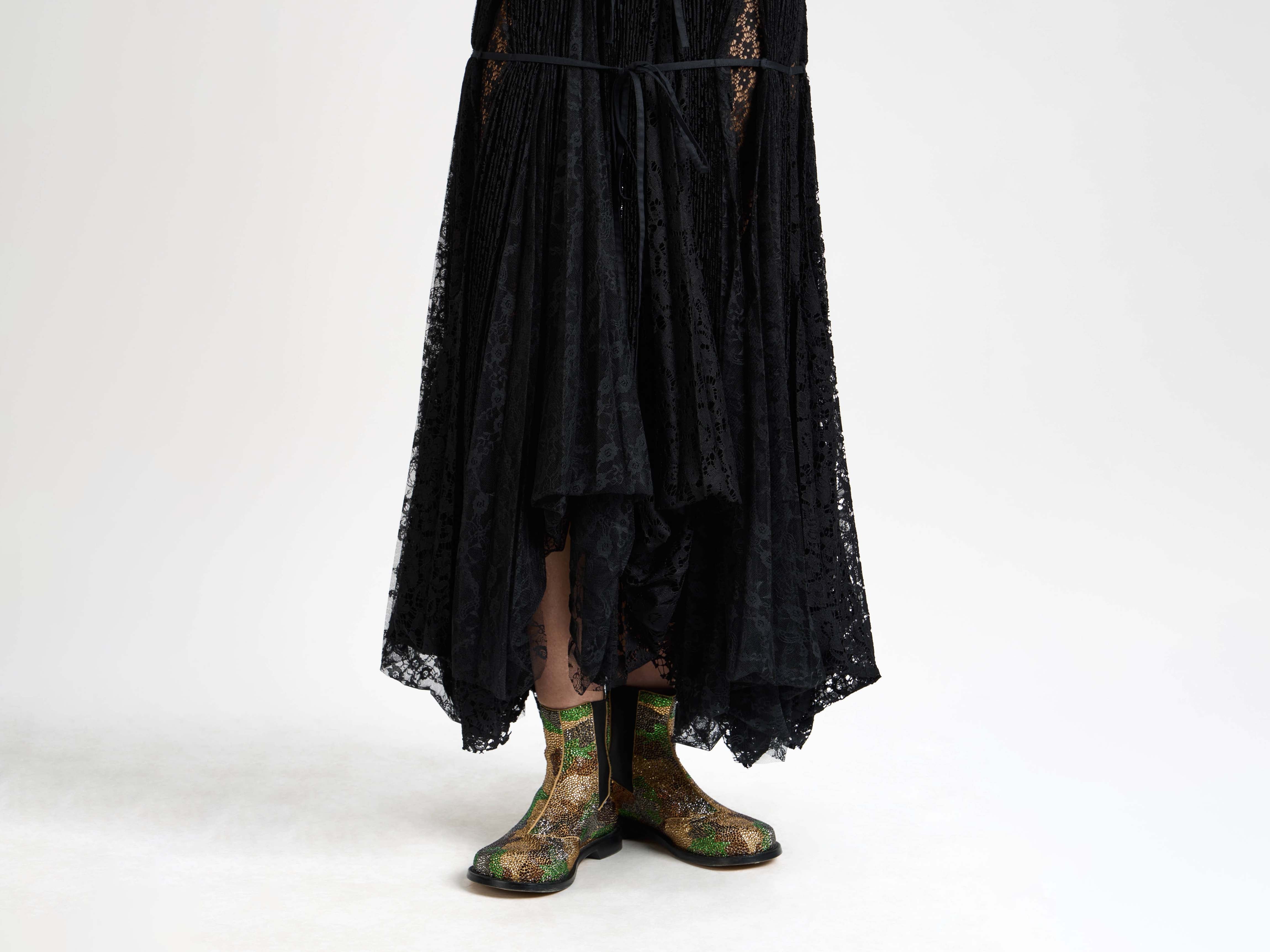 J.W.Anderson Mixed Lace Longline Kleid Schwarz Spitze