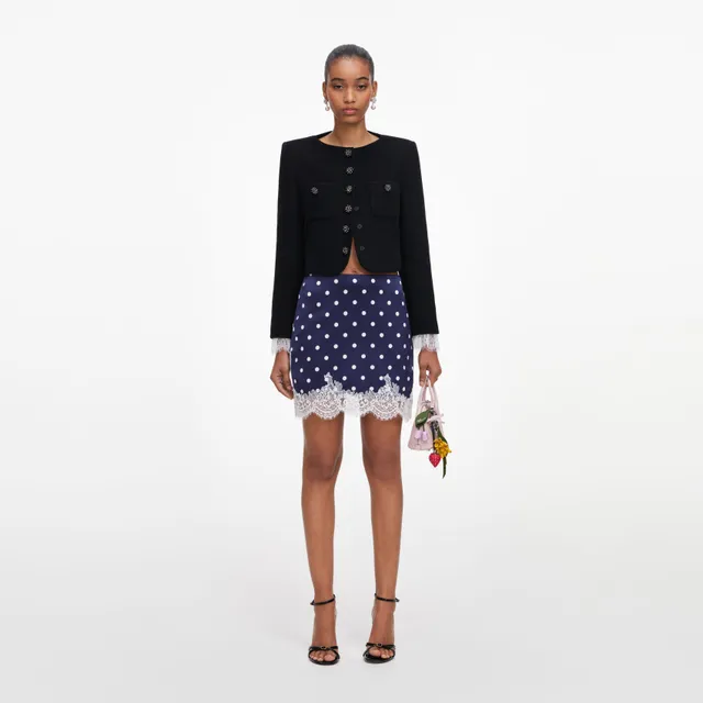 Self Portrait Navy Polka Dot Satin Minirock Navy