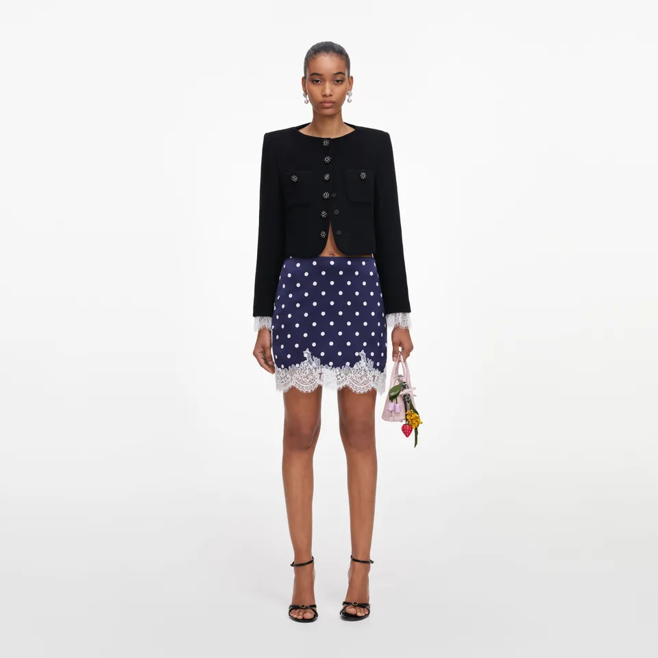 Self Portrait Navy Polka Dot Satin Minirock Navy