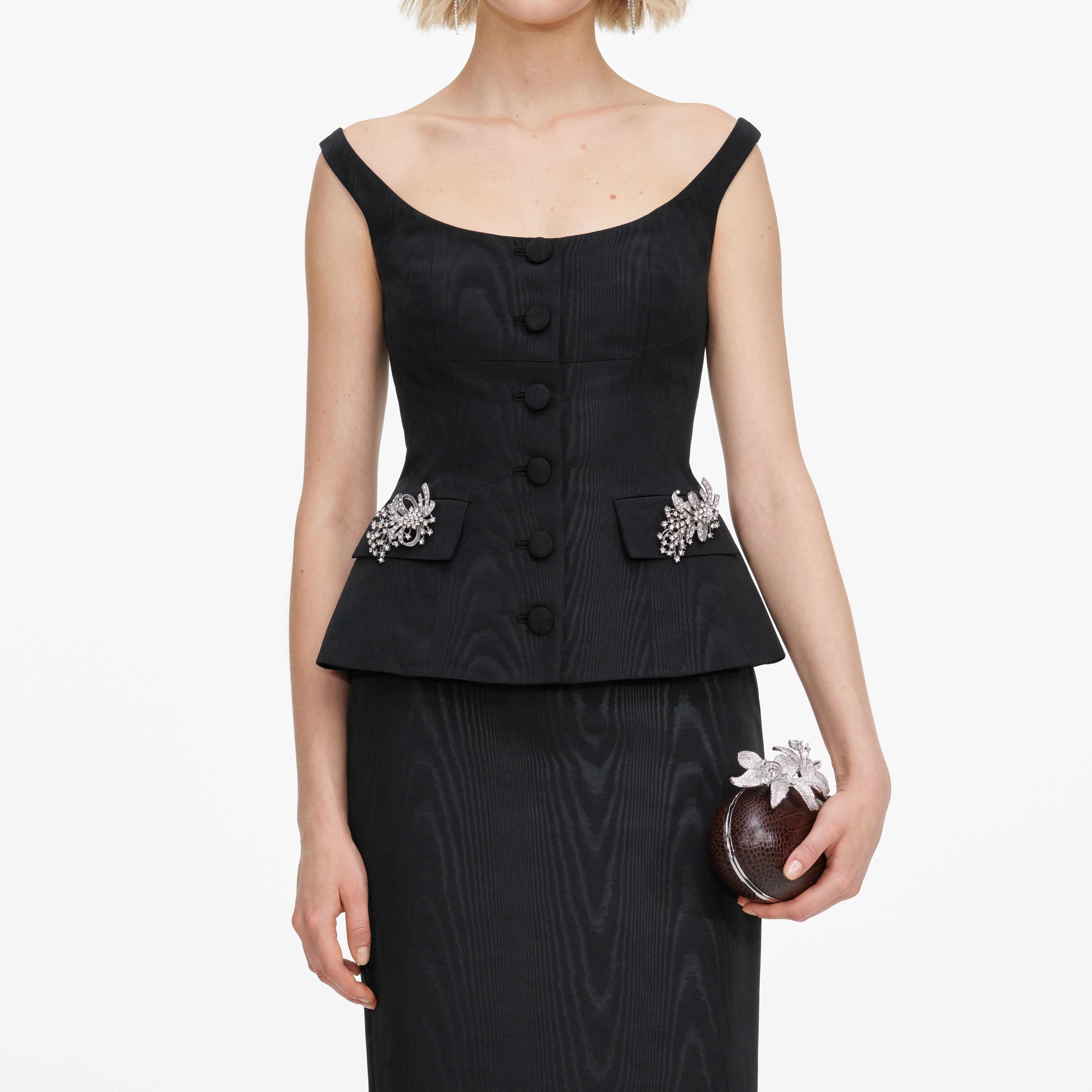 Self Portrait Bardot Maxi Kleid schwarz schulterfrei UK 6