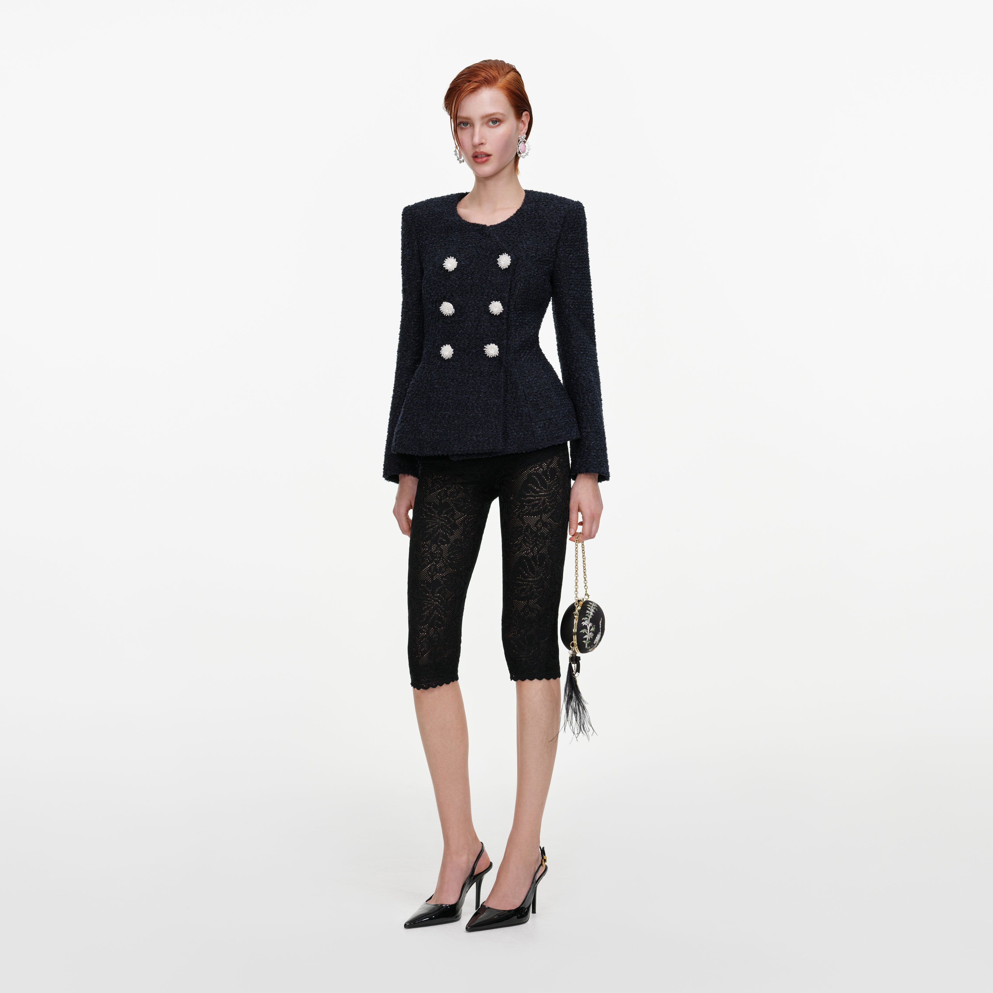 Self Portrait Navy Boucle Jacket Jacke Navy tailliert