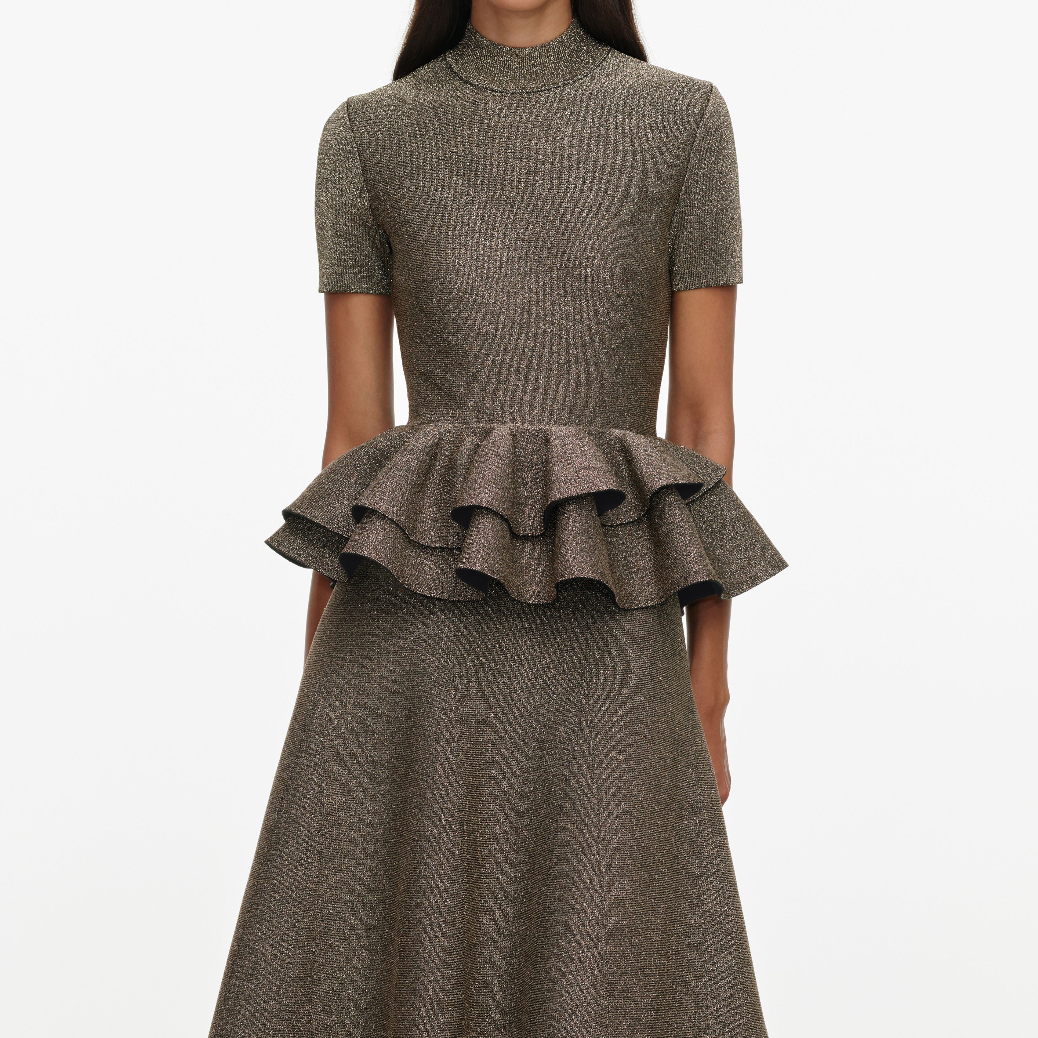 Self Portrait Bronze Peplum Strick Midikleid Metallic