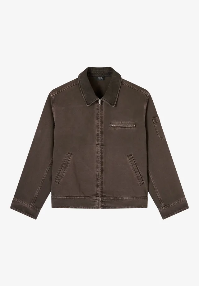 A.P.C. Workwear Blouson Canvas braun Jacke mit Cordkragen