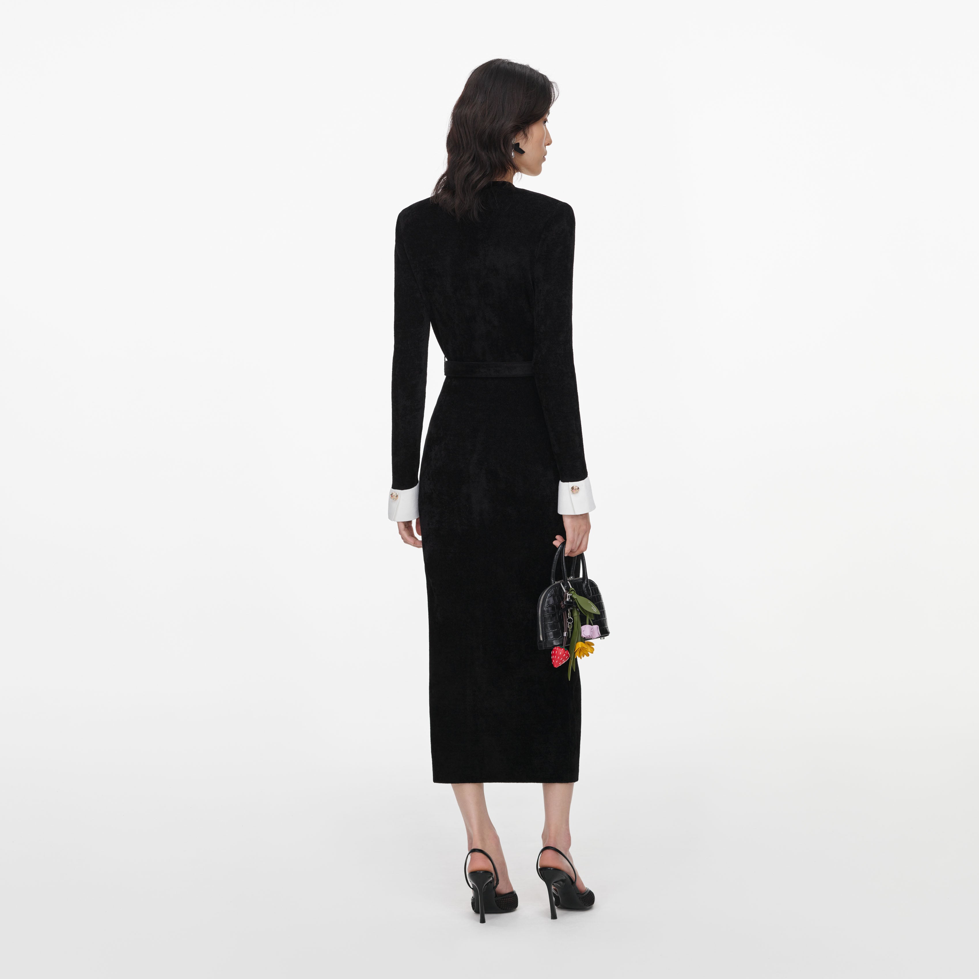 Self Portrait Chenille Midi Strickkleid Schwarz S