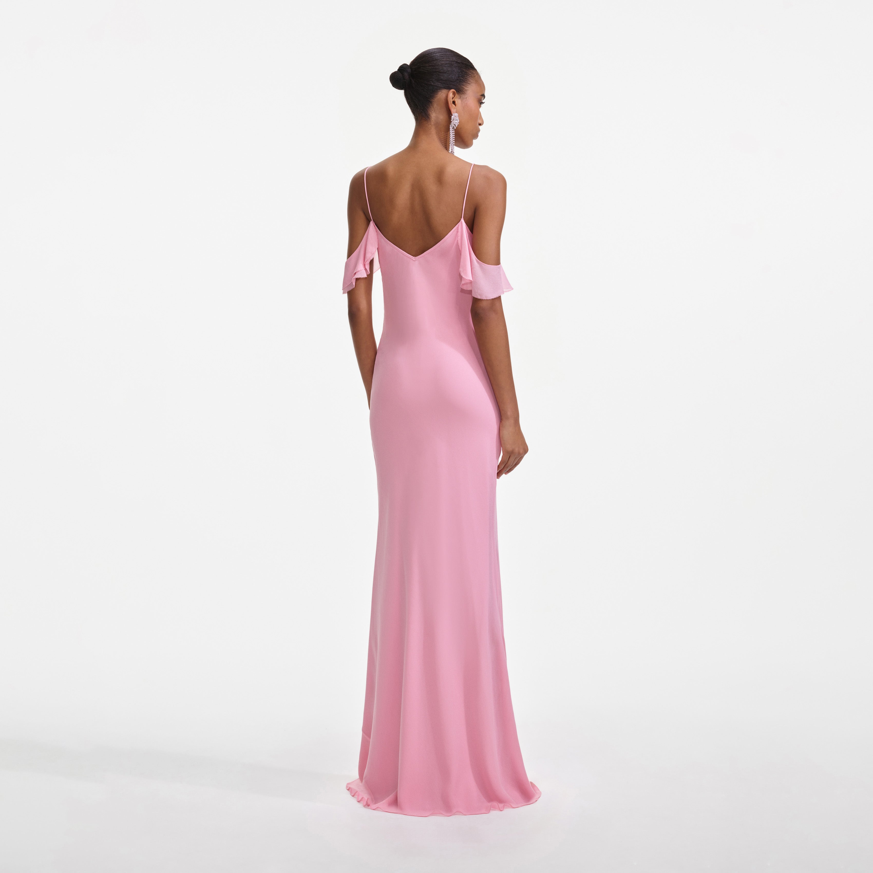 Self Portrait Pink Georgette Flower Maxi Kleid Rosa