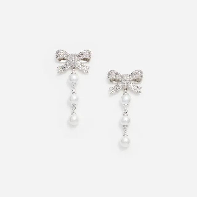 Self Portrait Crystal Bow Pearl Droplet Ohrringe Creme One Size