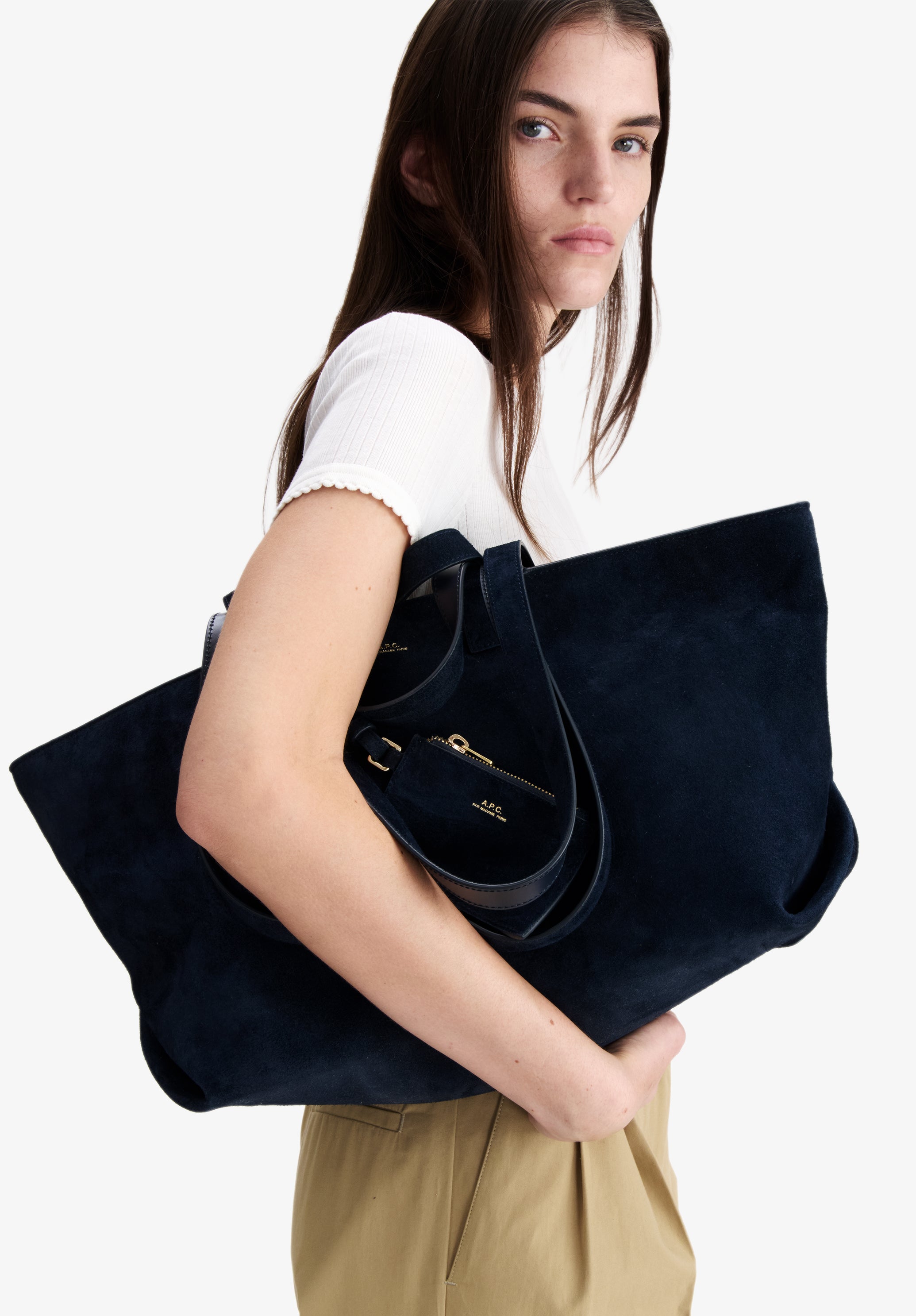 A.P.C. Drummer Tasche Wildleder Glattleder Blau TU