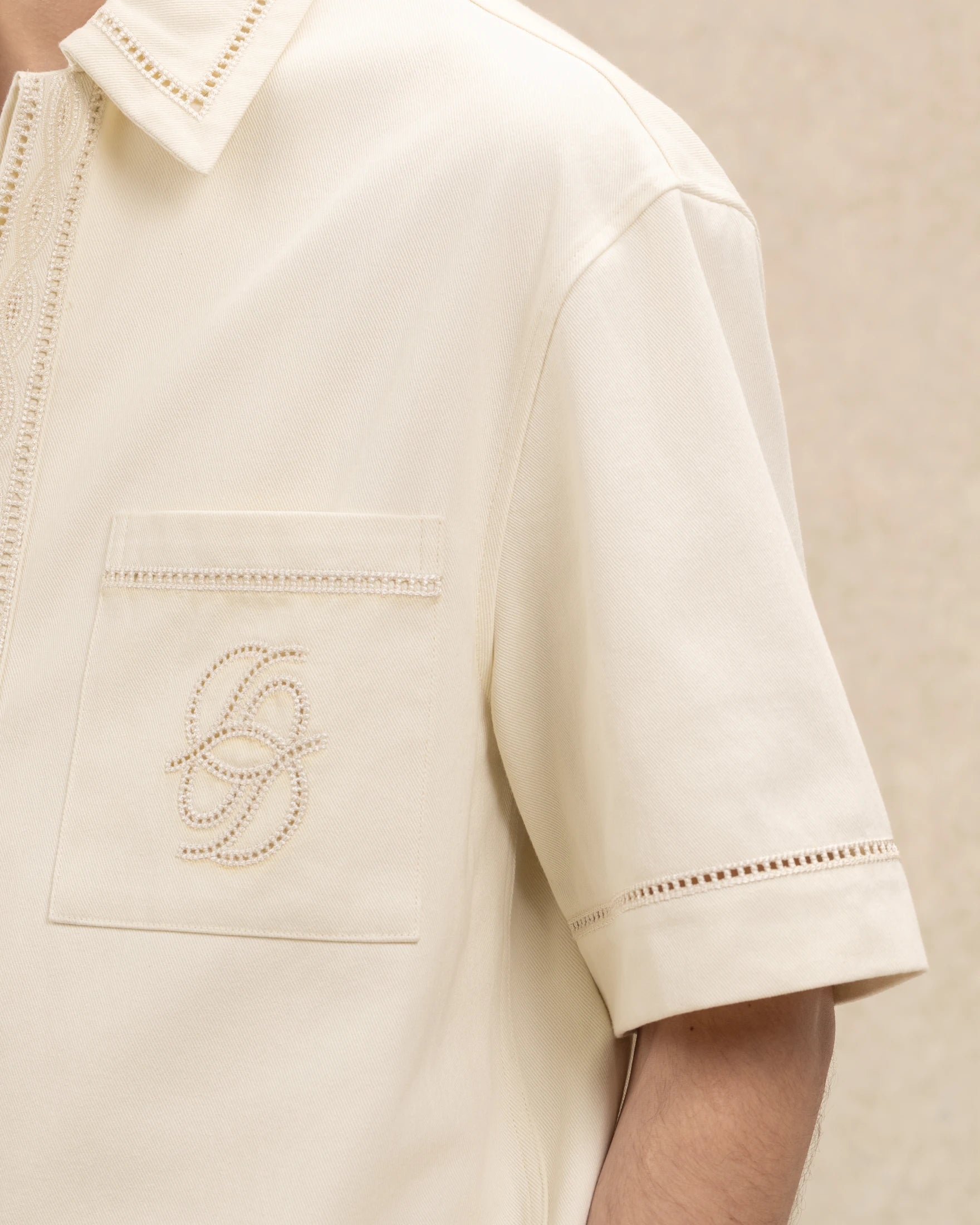 Drôle De Monsieur Chemise Broderie Hemd Off-White Kurzarm