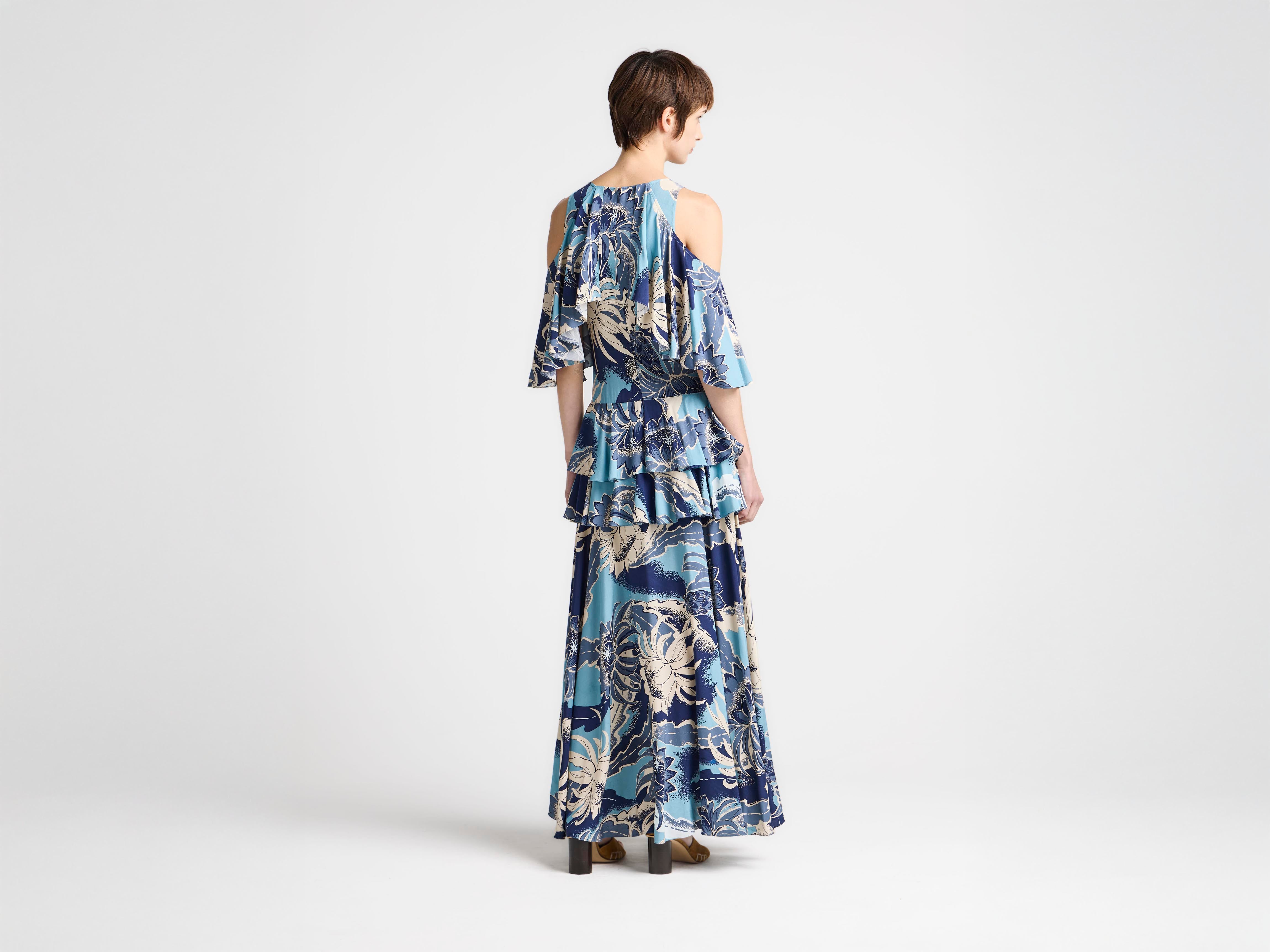 J.W.Anderson Ruffle Dress Maxikleid Saphirblau Print