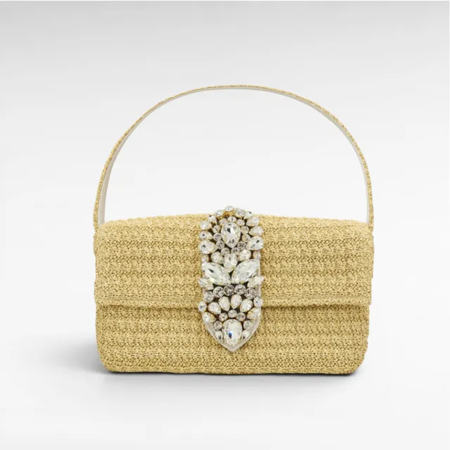 Gedebe Habibi Tasche Raffia Natur Steine 24 cm