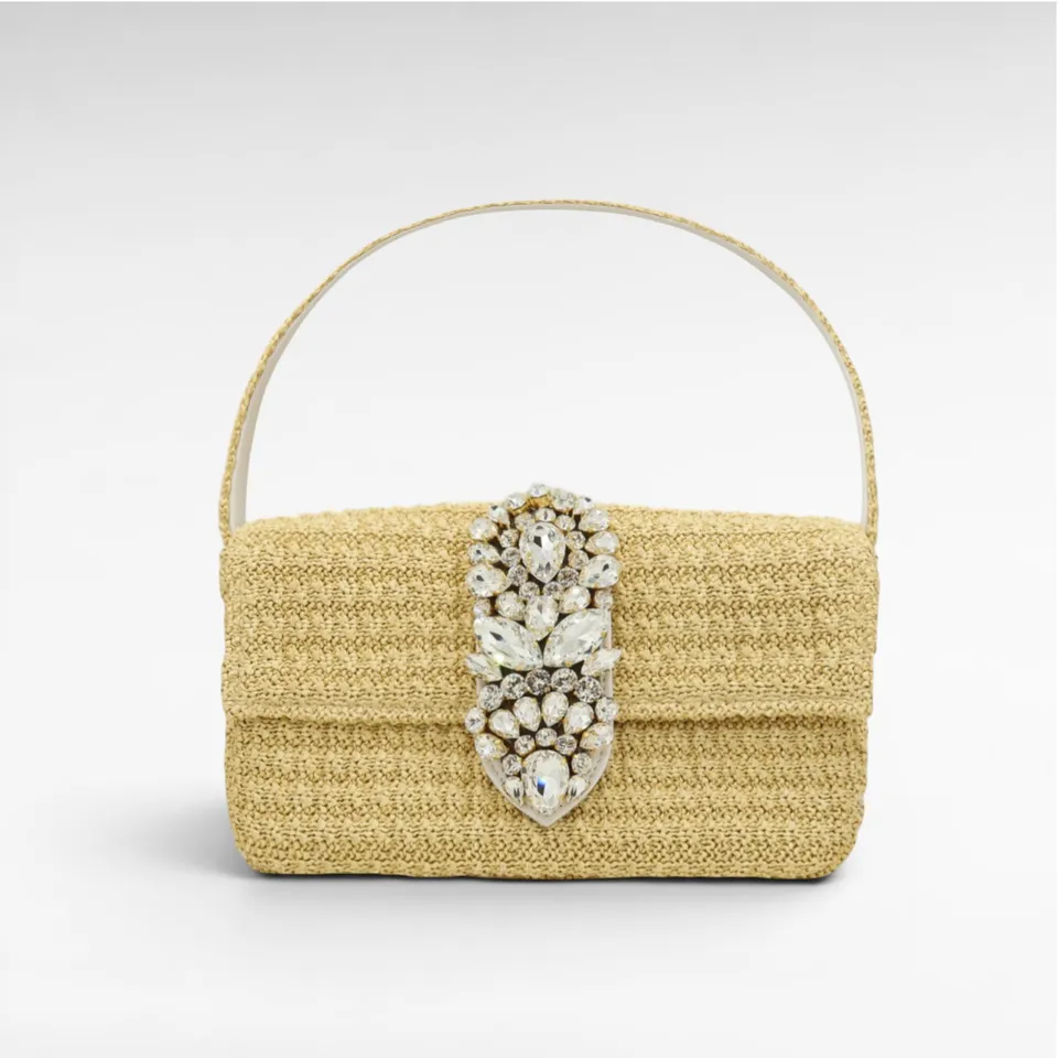 Gedebe Habibi Tasche Raffia Natur Steine 24 cm