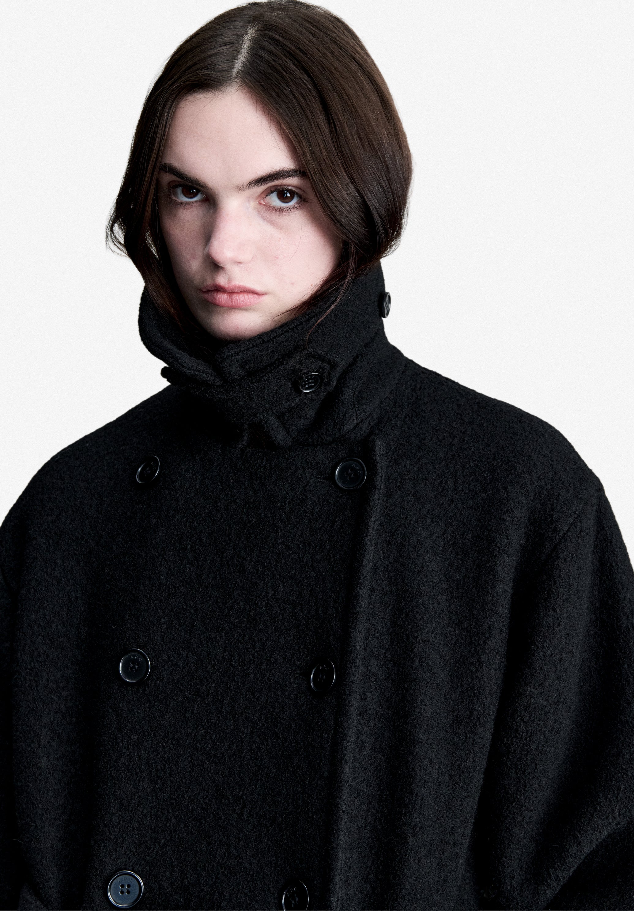 A.P.C. Oversize Mantel Wolle schwarz knöchellang