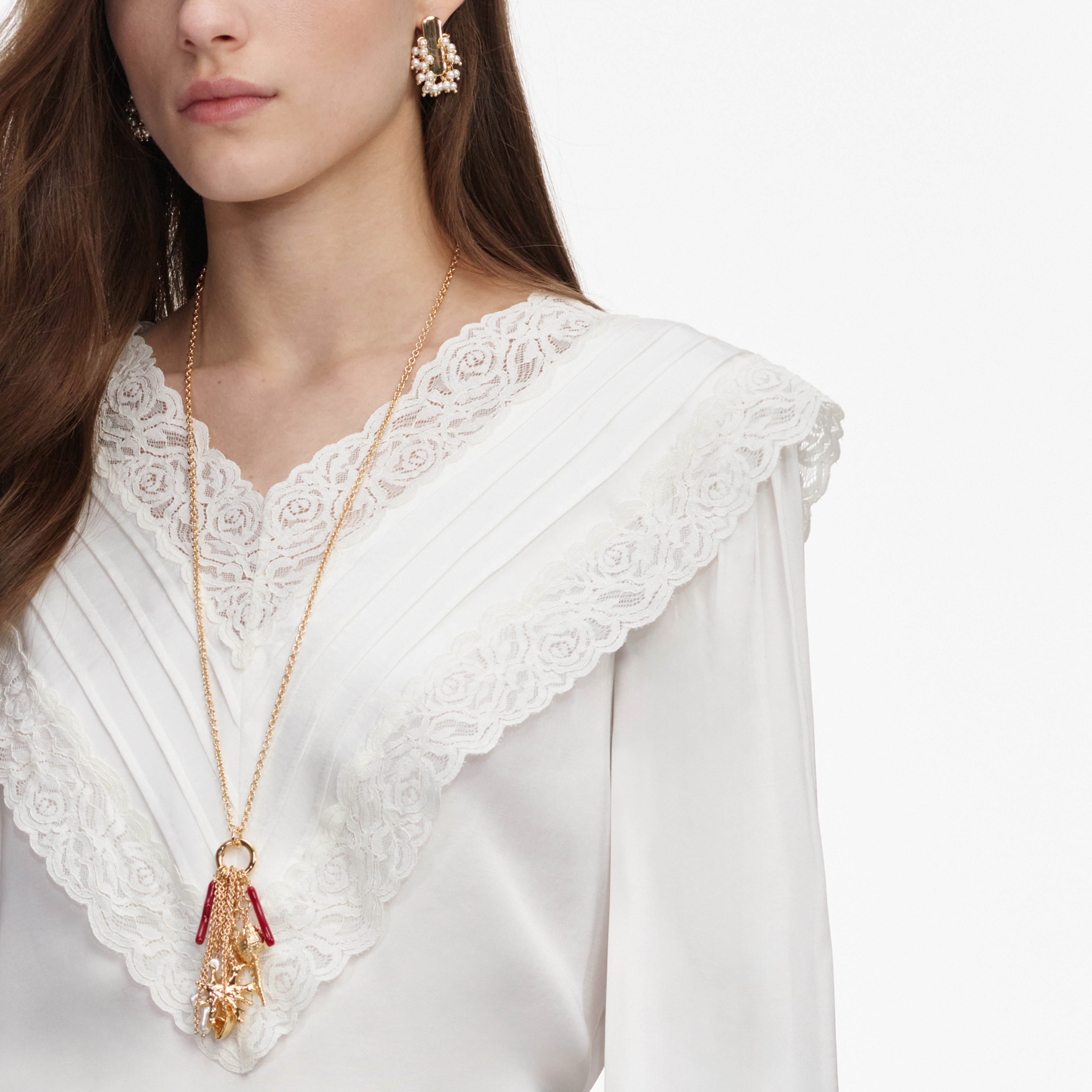 Self Portrait Cream Viscose Lace Top Creme Spitze V-Ausschnitt