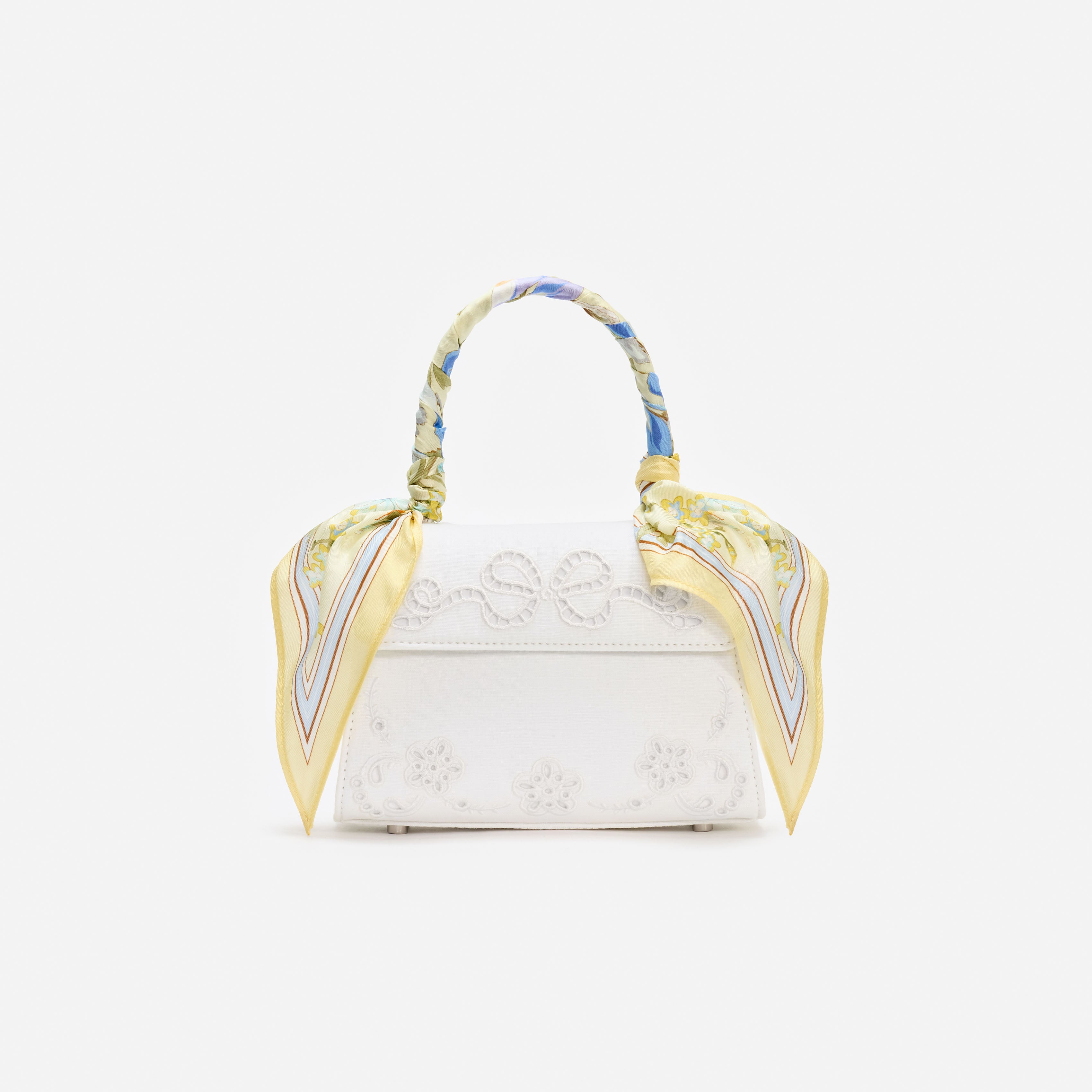 Self Portrait Handbags Cream Linen Yellow Floral Mini Tasche Creme Leinen