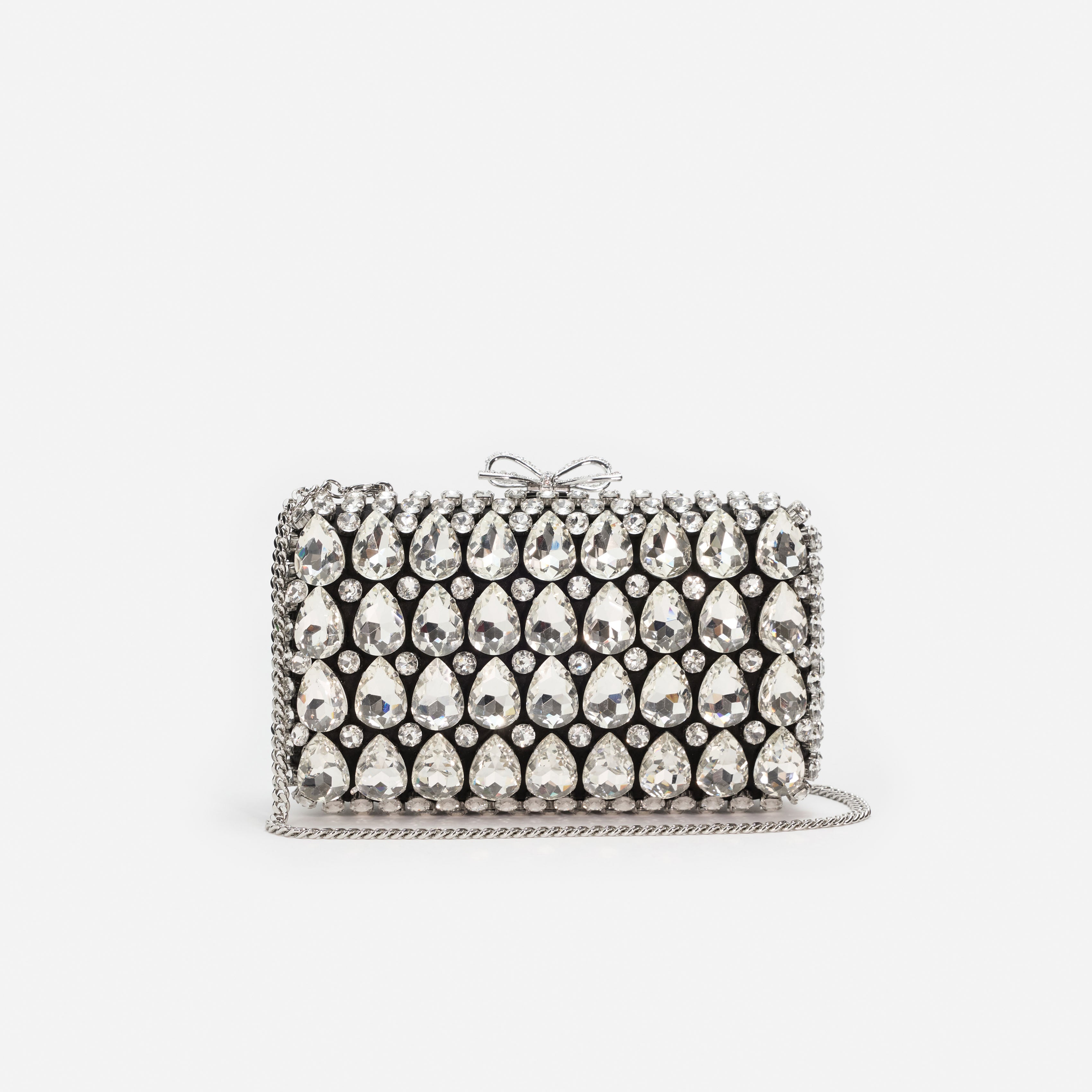 Self Portrait Black Satin Crystal Clutch Tasche Schwarz One Size