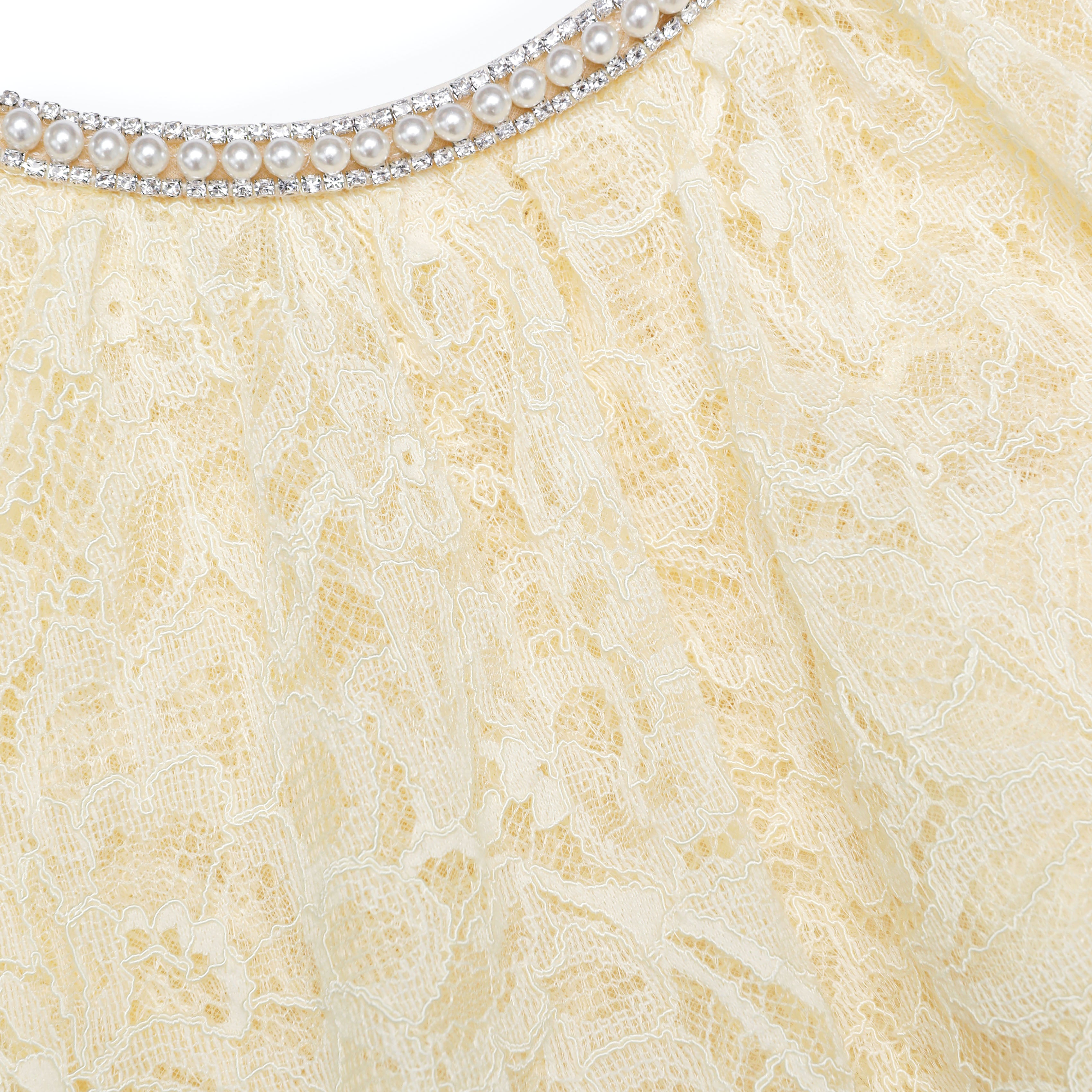 Self Portrait Yellow Lace Cape Mini Kleid Gelb mit Perlen