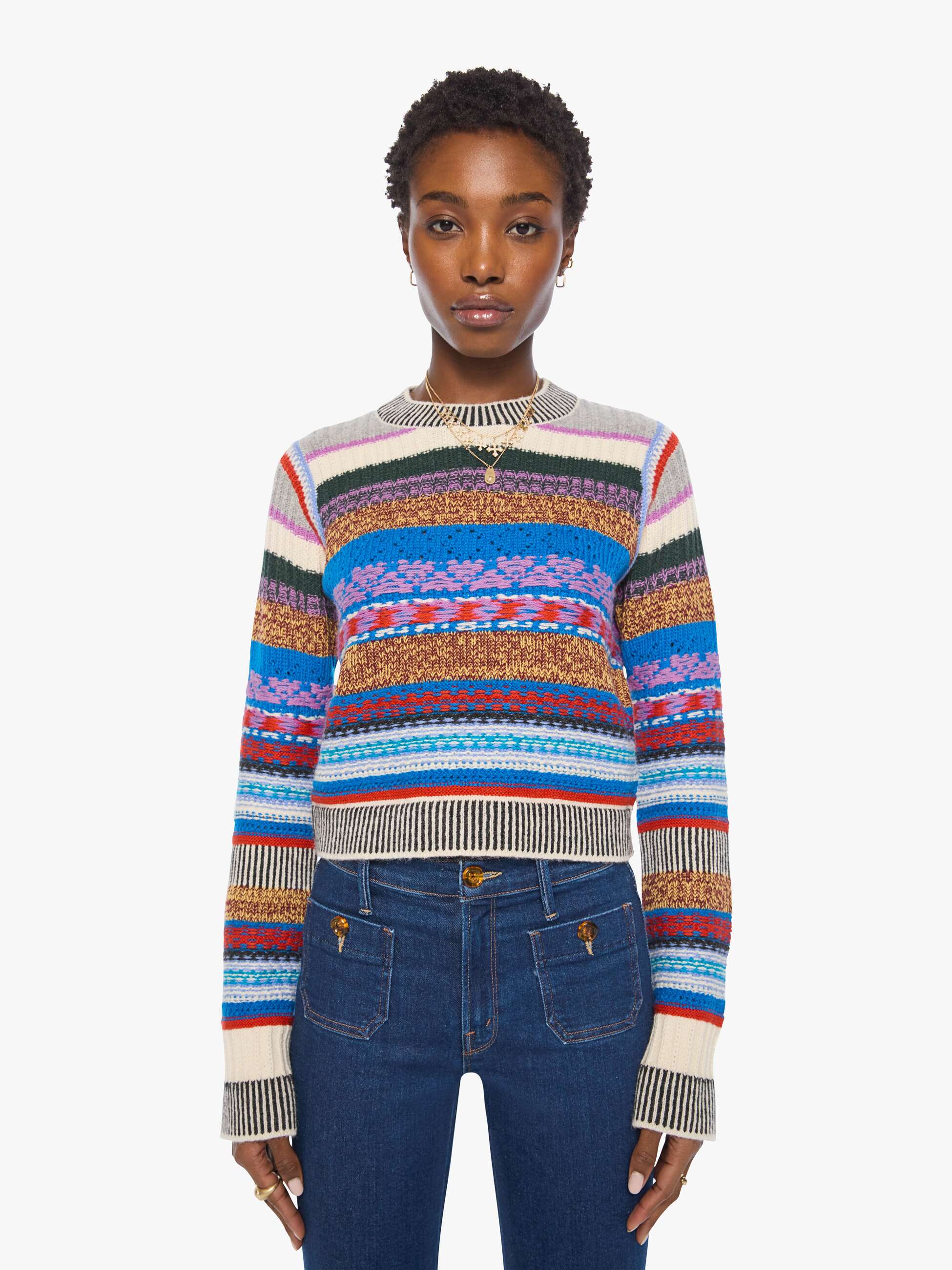Mother The Extra Crop Jumper Pullover Rot Bunt Streifen