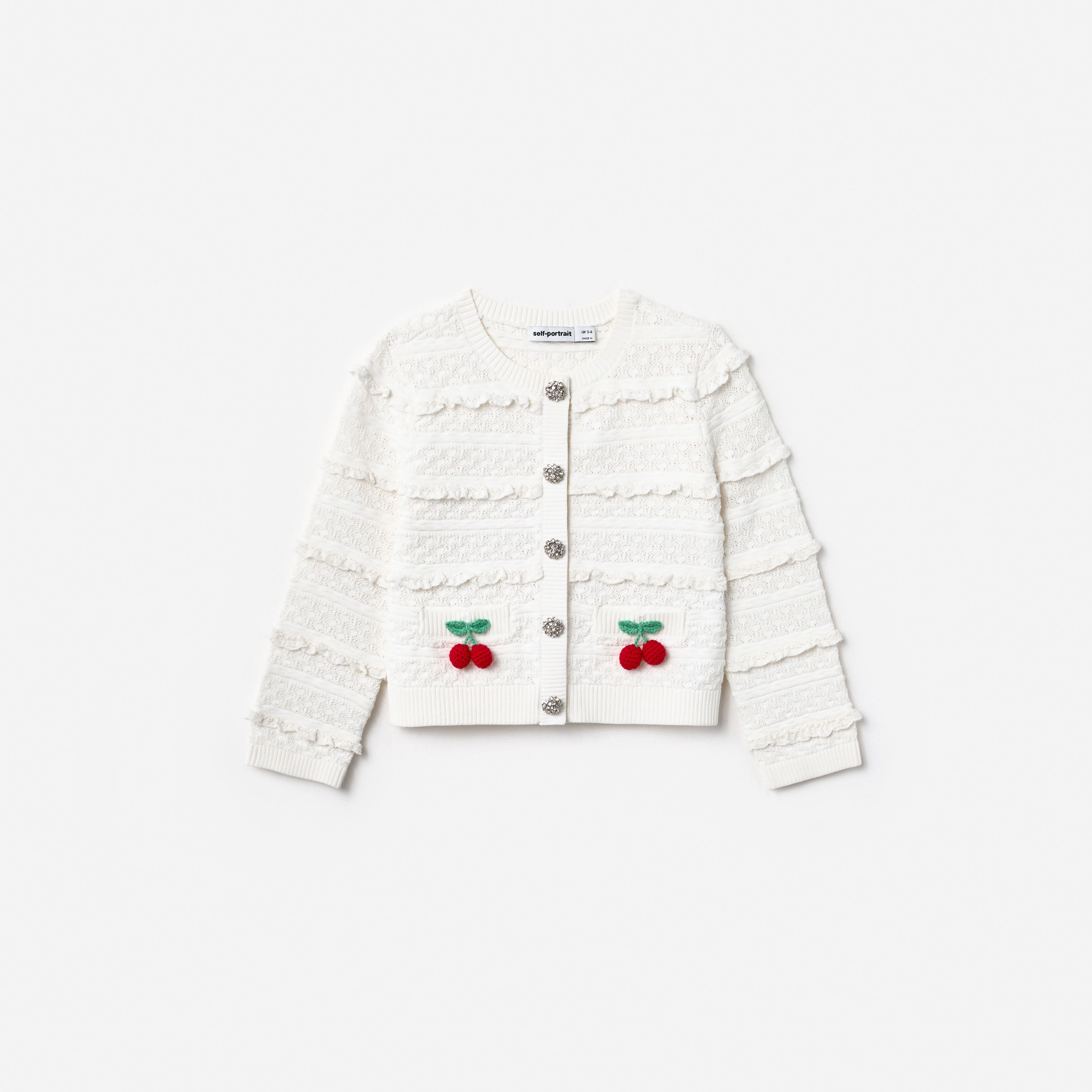 Self Portrait Knitwear Cream Cherry Cardigan Kinder-Strickjacke Creme
