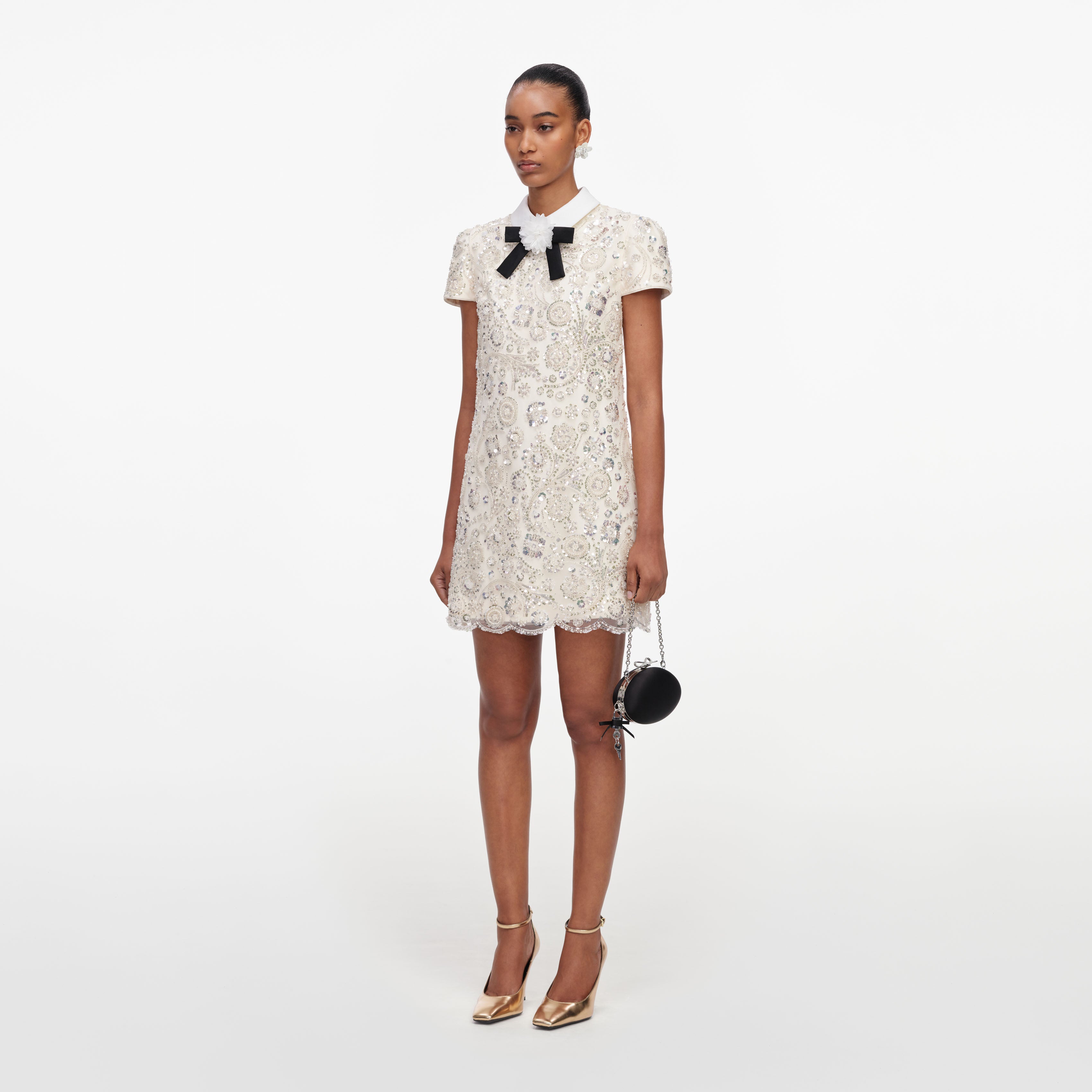 Self Portrait Cream Sequin Mini Dress Minikleid Creme