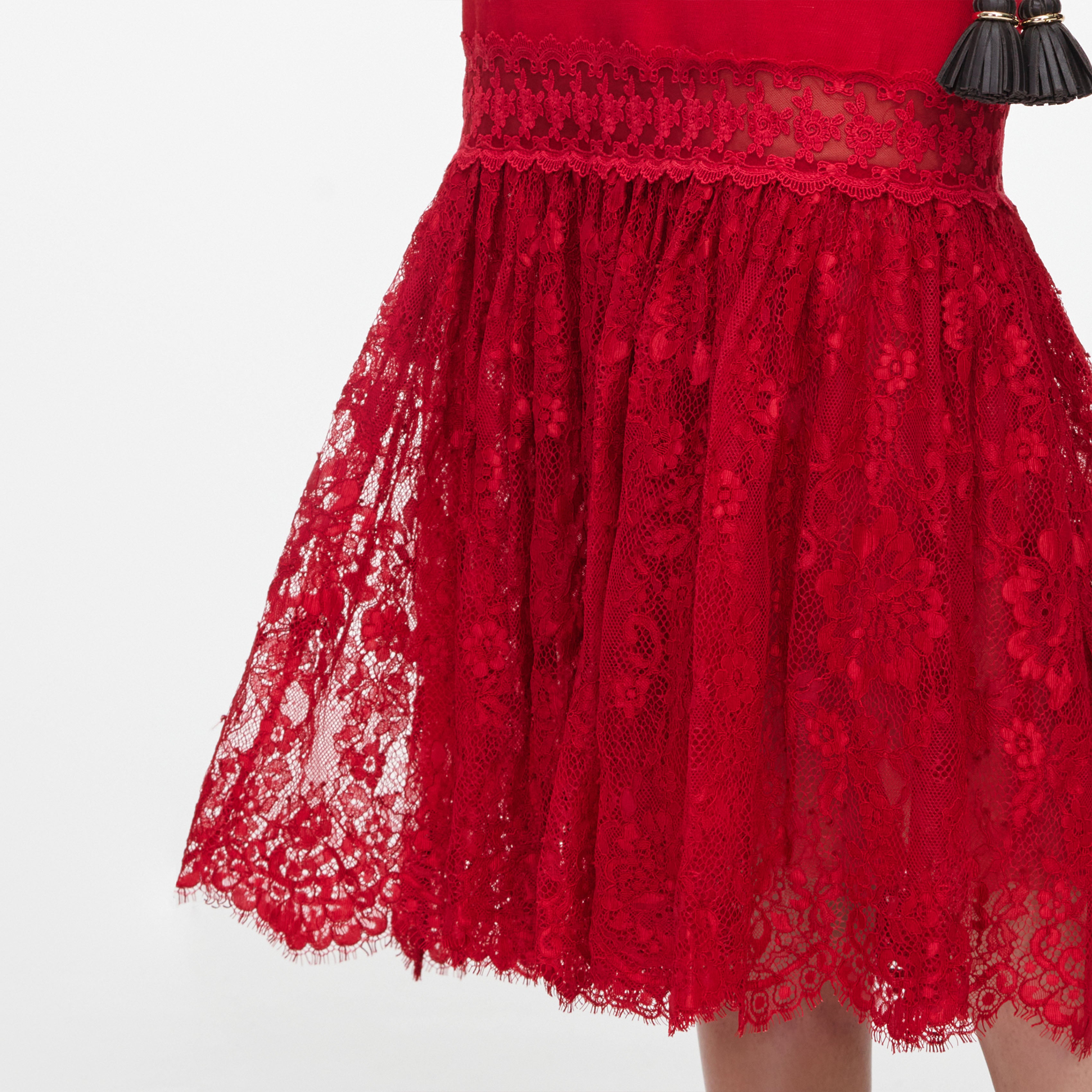 Self-Portrait Dresses Midikleid Rot Leinen Spitze Neckholder
