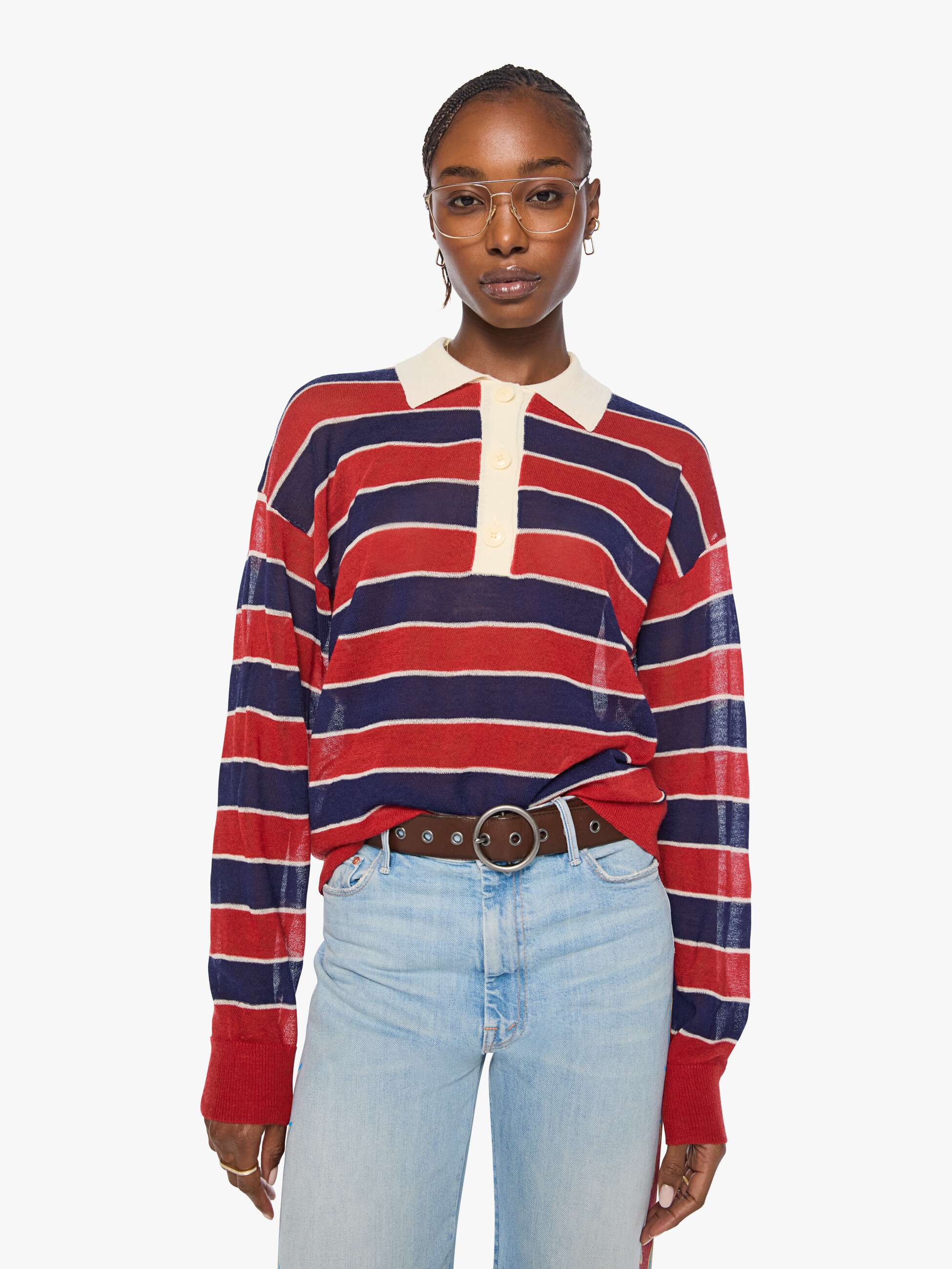 Mother Sweaters The Biggie Raquette Pullover Rot-Blau Wolle