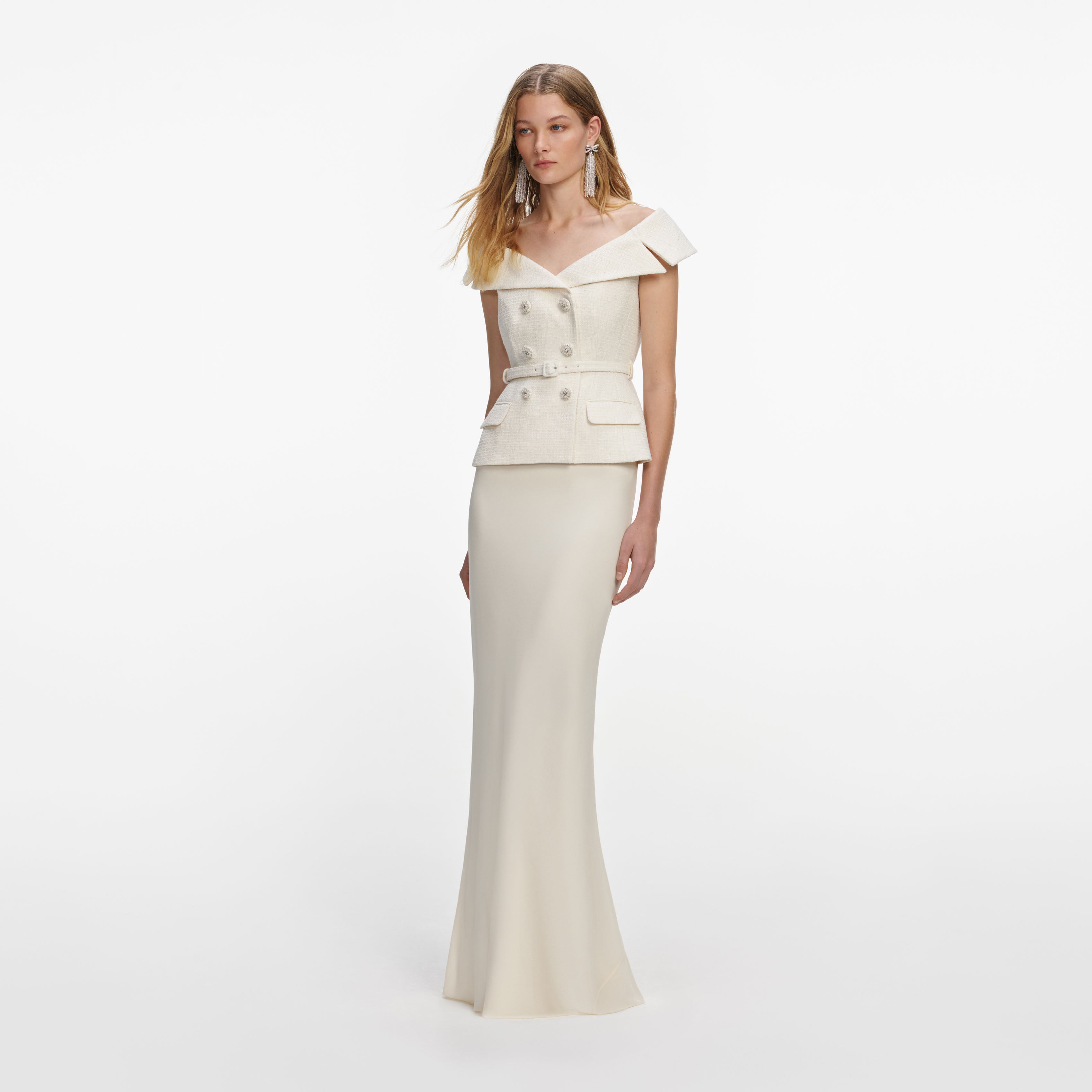 Self Portrait Cream Boucle Maxi Brautkleid Creme Boucle