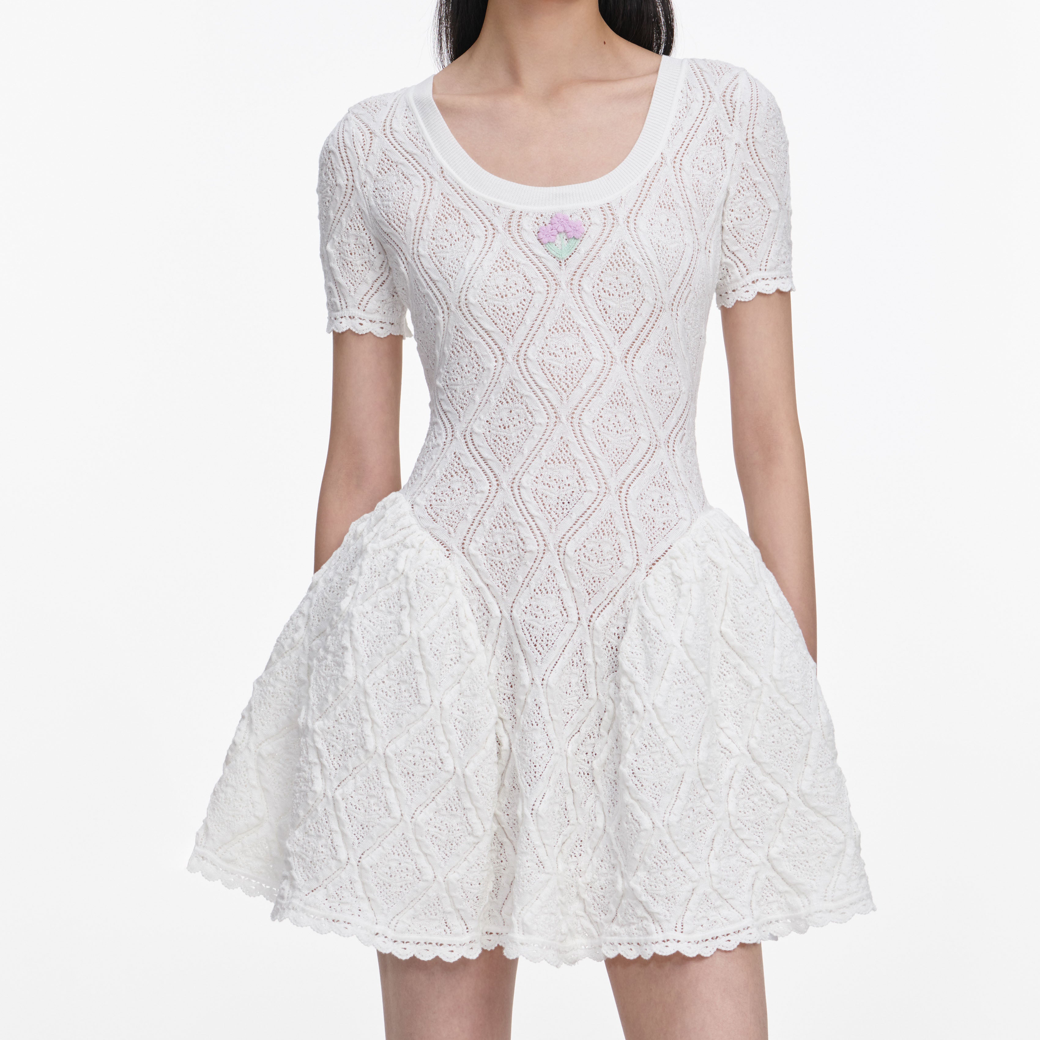 Self Portrait Dresses Pointelle Strick-Minikleid Weiss Gr. S