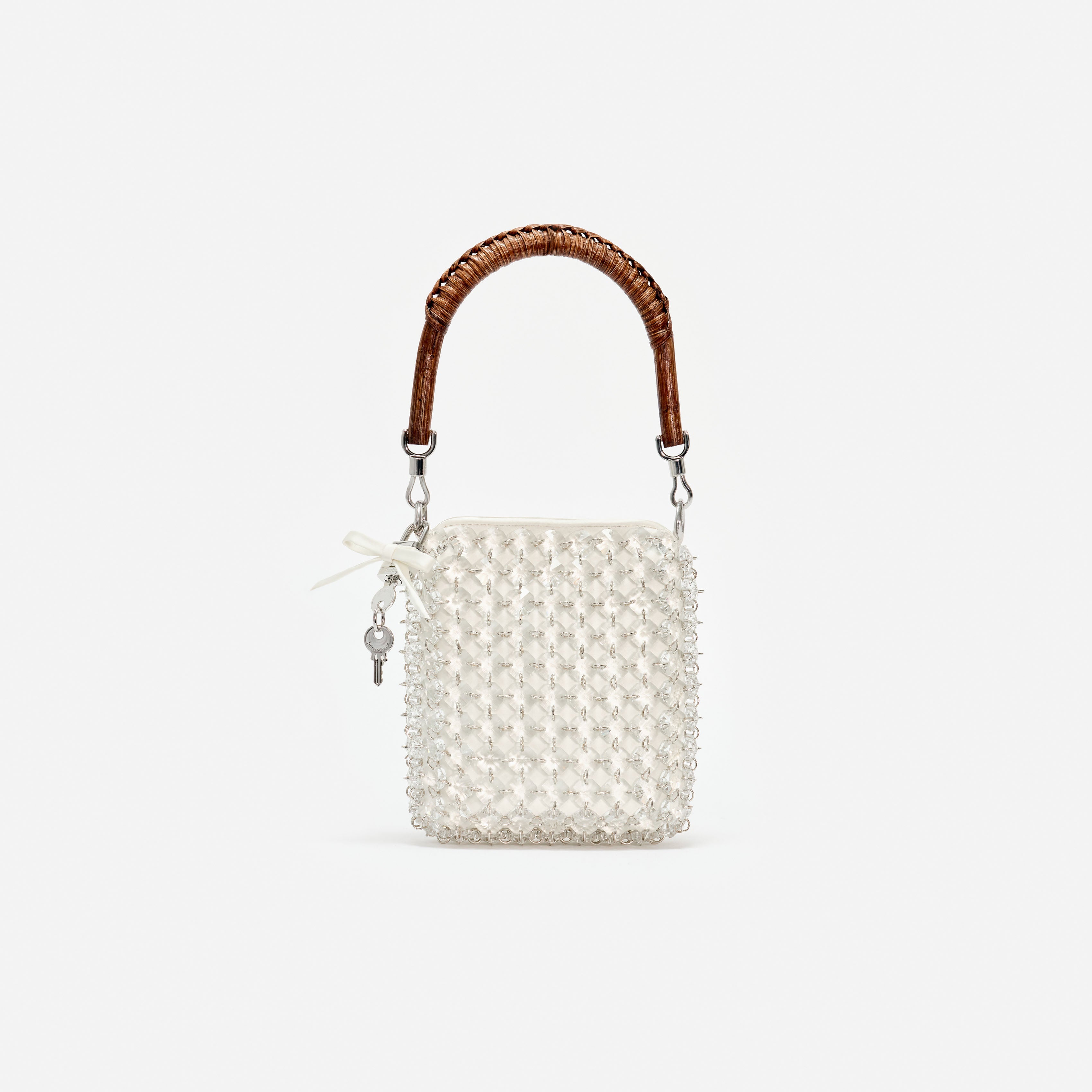 Self Portrait Cream Crystal Chain Mini Tote Tasche Creme