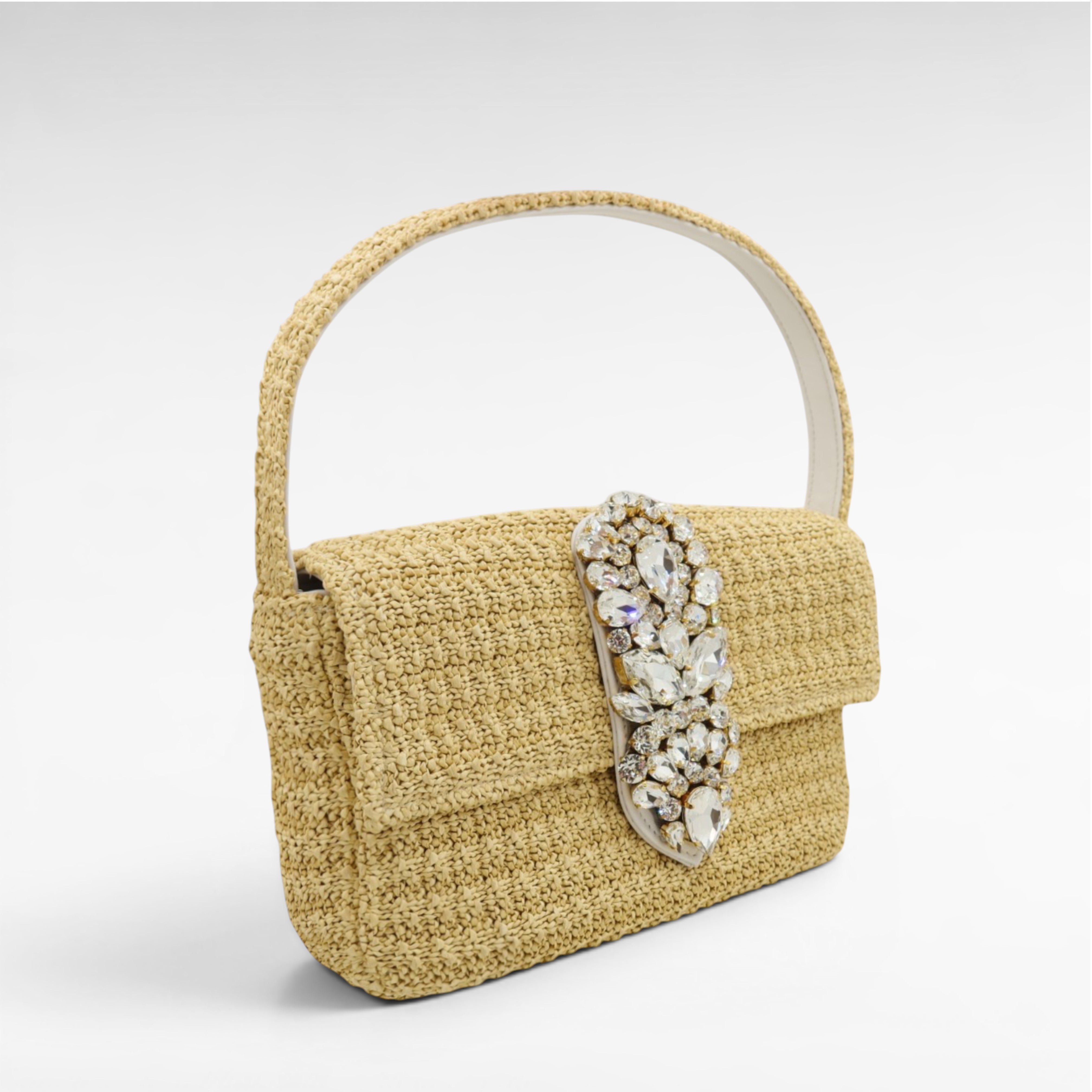 Gedebe Habibi Tasche Raffia Natur Steine 24 cm