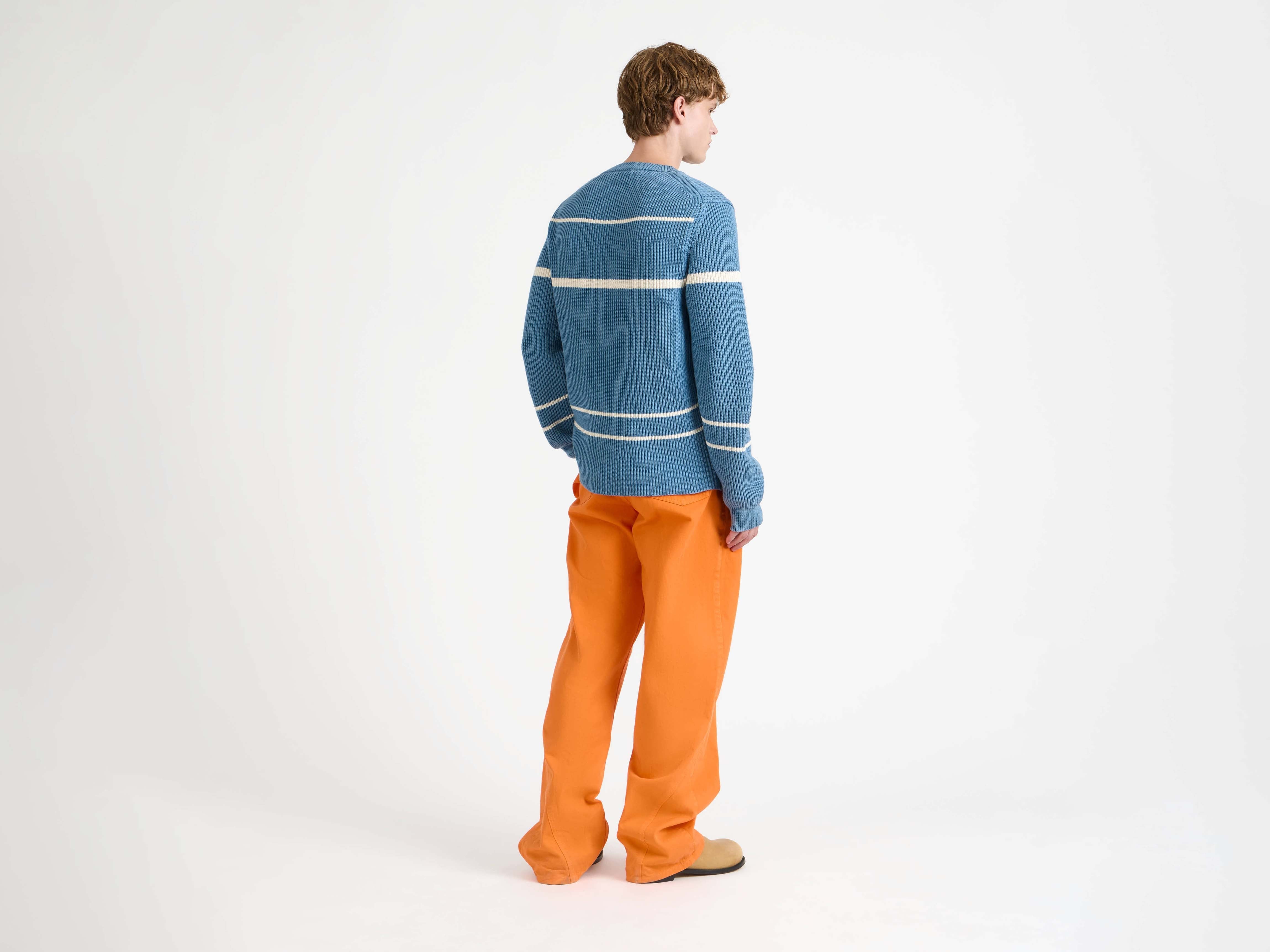 J.W. Anderson KW1511YN0486 Strickpullover Stahlblau Gestreift Herren