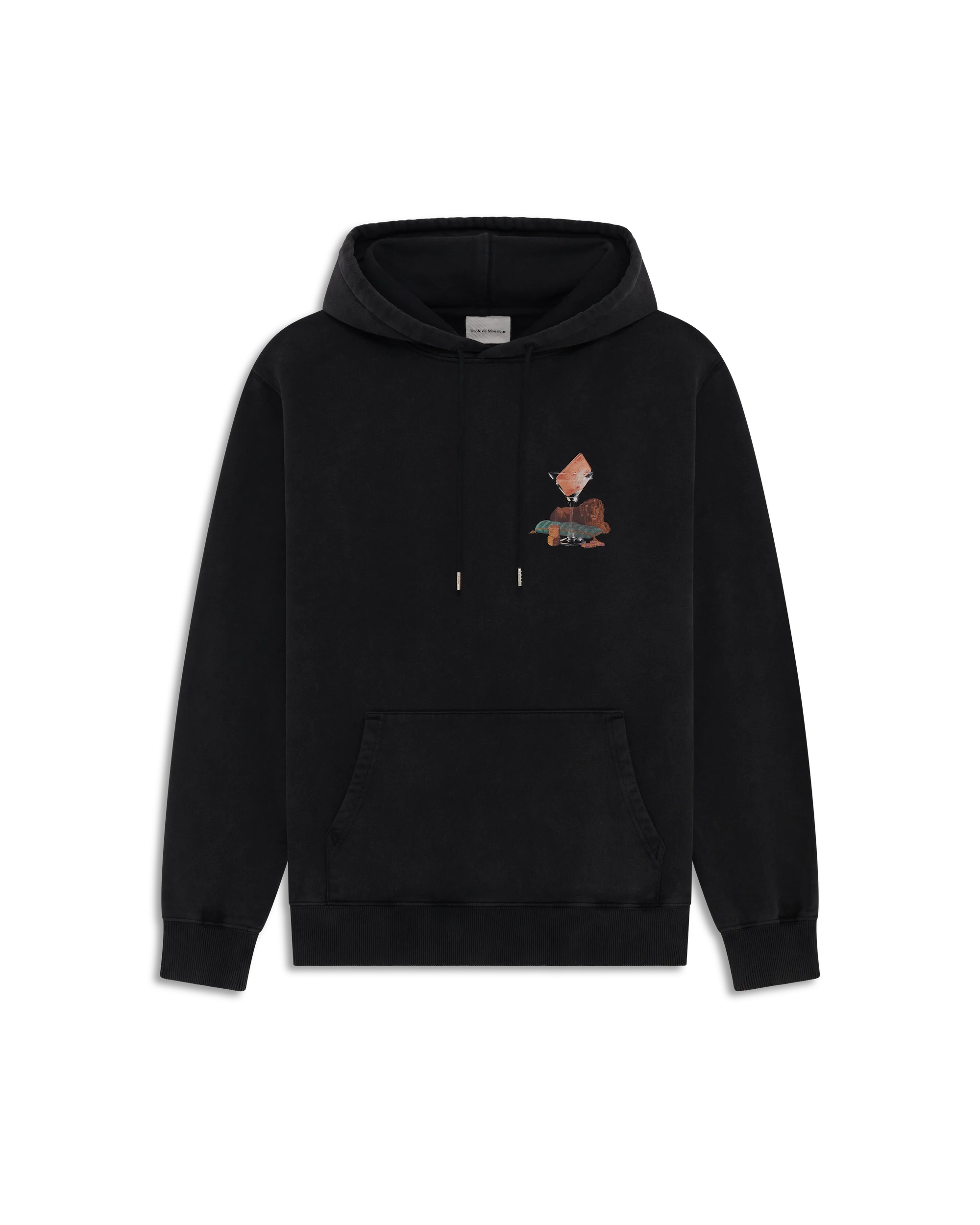 Drôle De Monsieur Washed Glass Lion Hoodie Schwarz Baumwolle