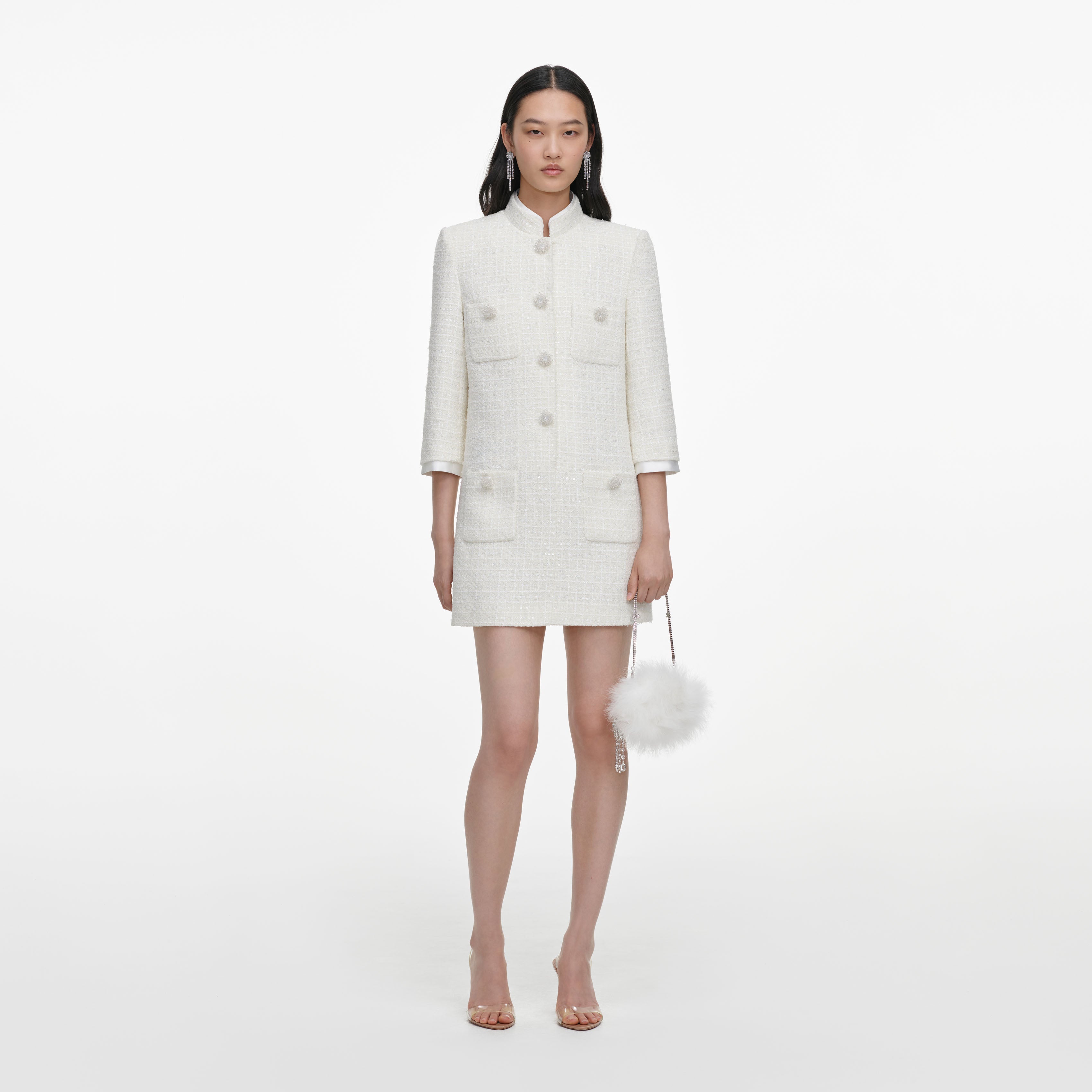 Self Portrait Boucle Minikleid Creme Taschen Gr. UK 8