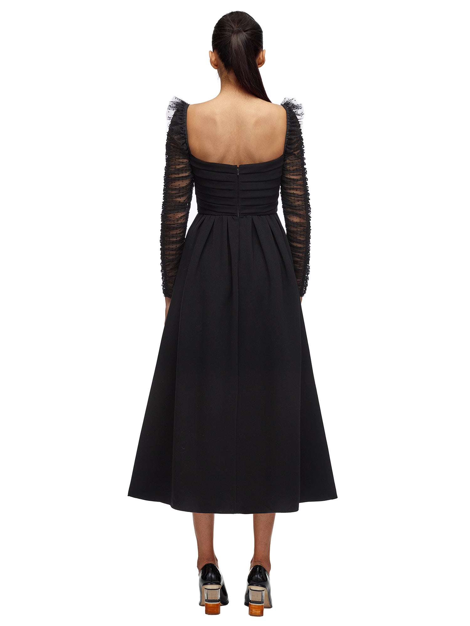 Self Portrait Crepe Dot Mesh Midi-Kleid Langarm