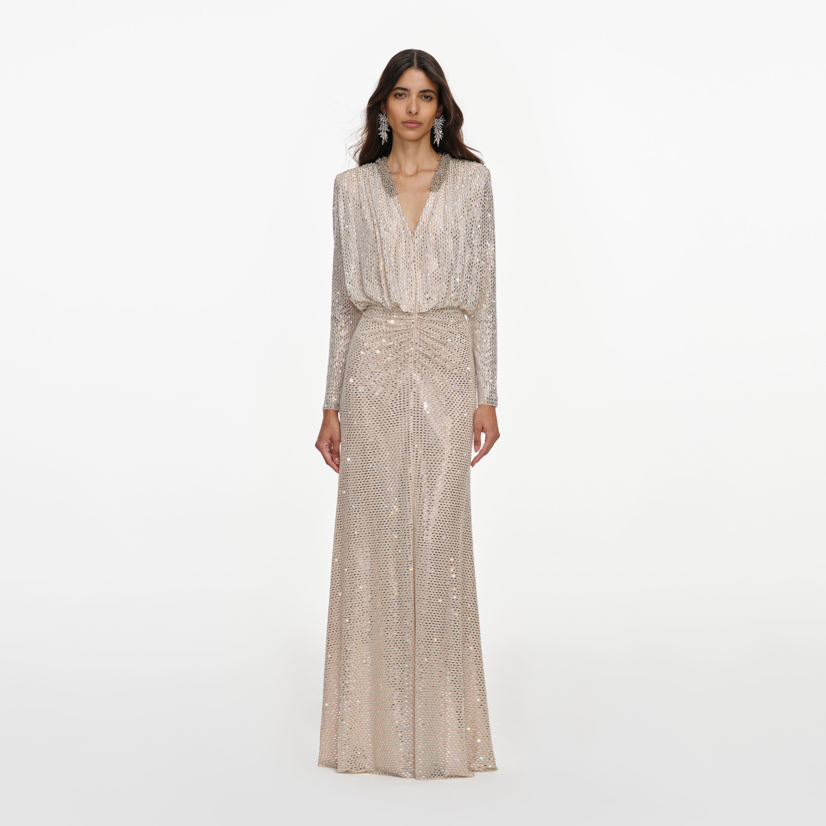 Self Portrait Champagne Rhinestone Maxikleid Champagner