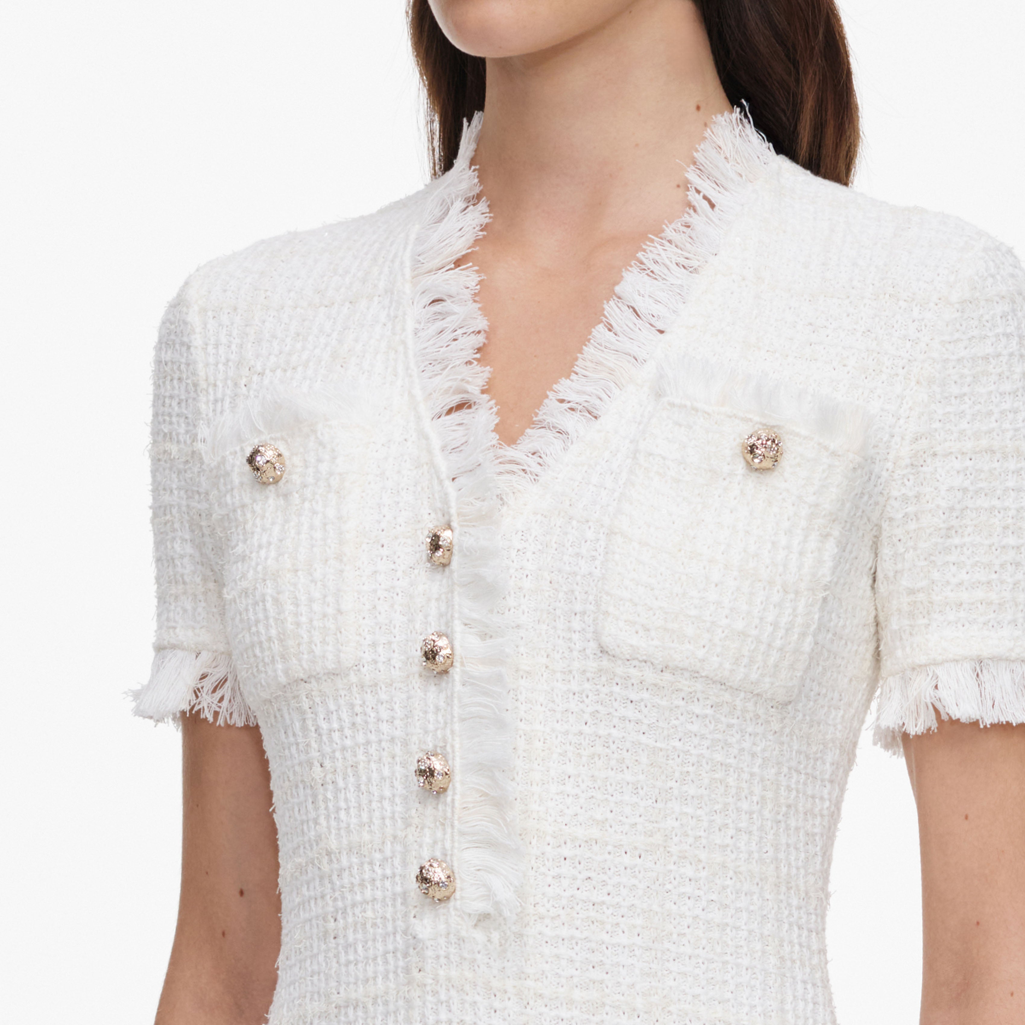 Self Portrait Cream Textured Knit Minikleid Creme Strick