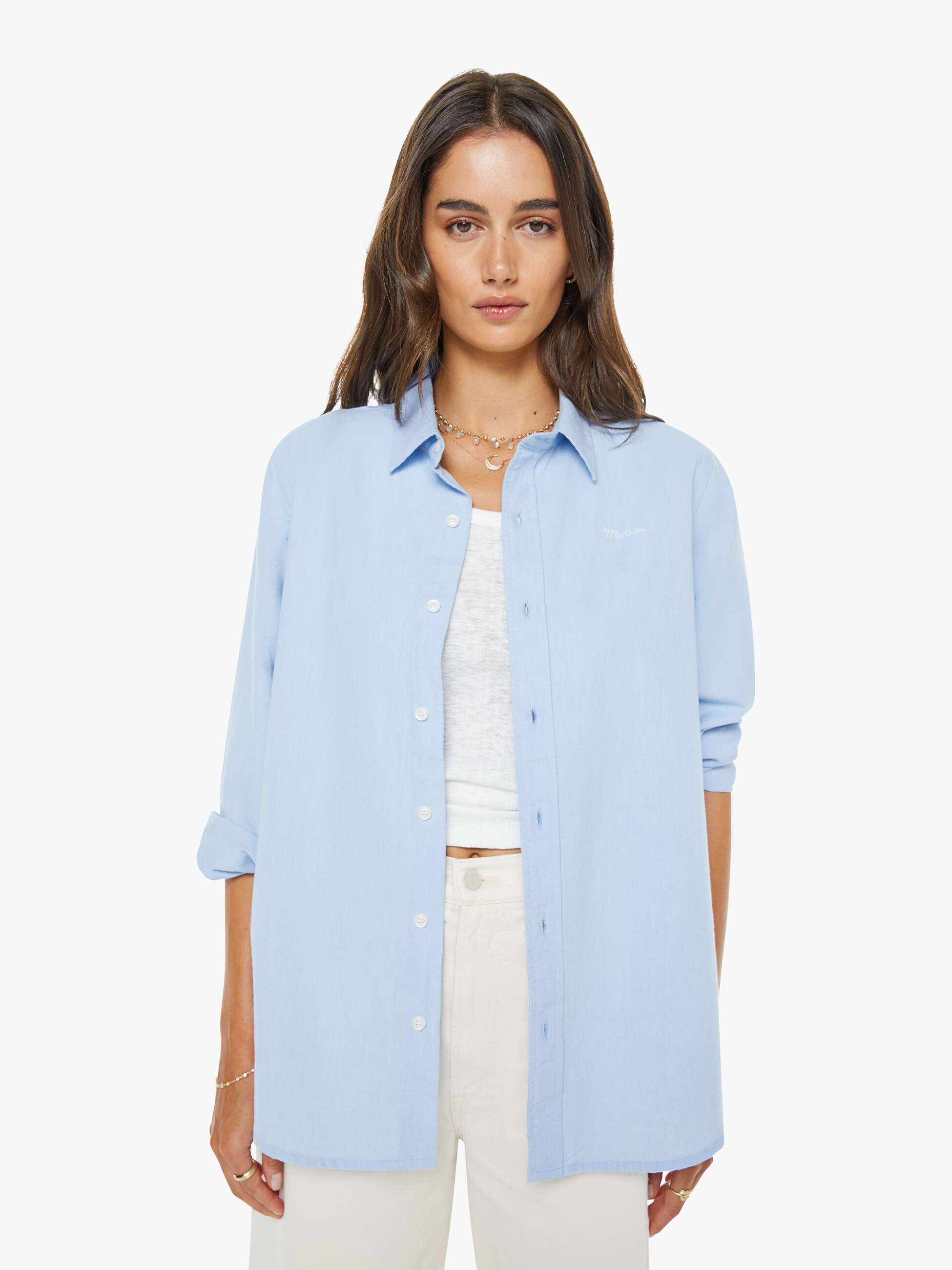 Mother The Bestie Hemd Light Blue Hellblau Baumwolle