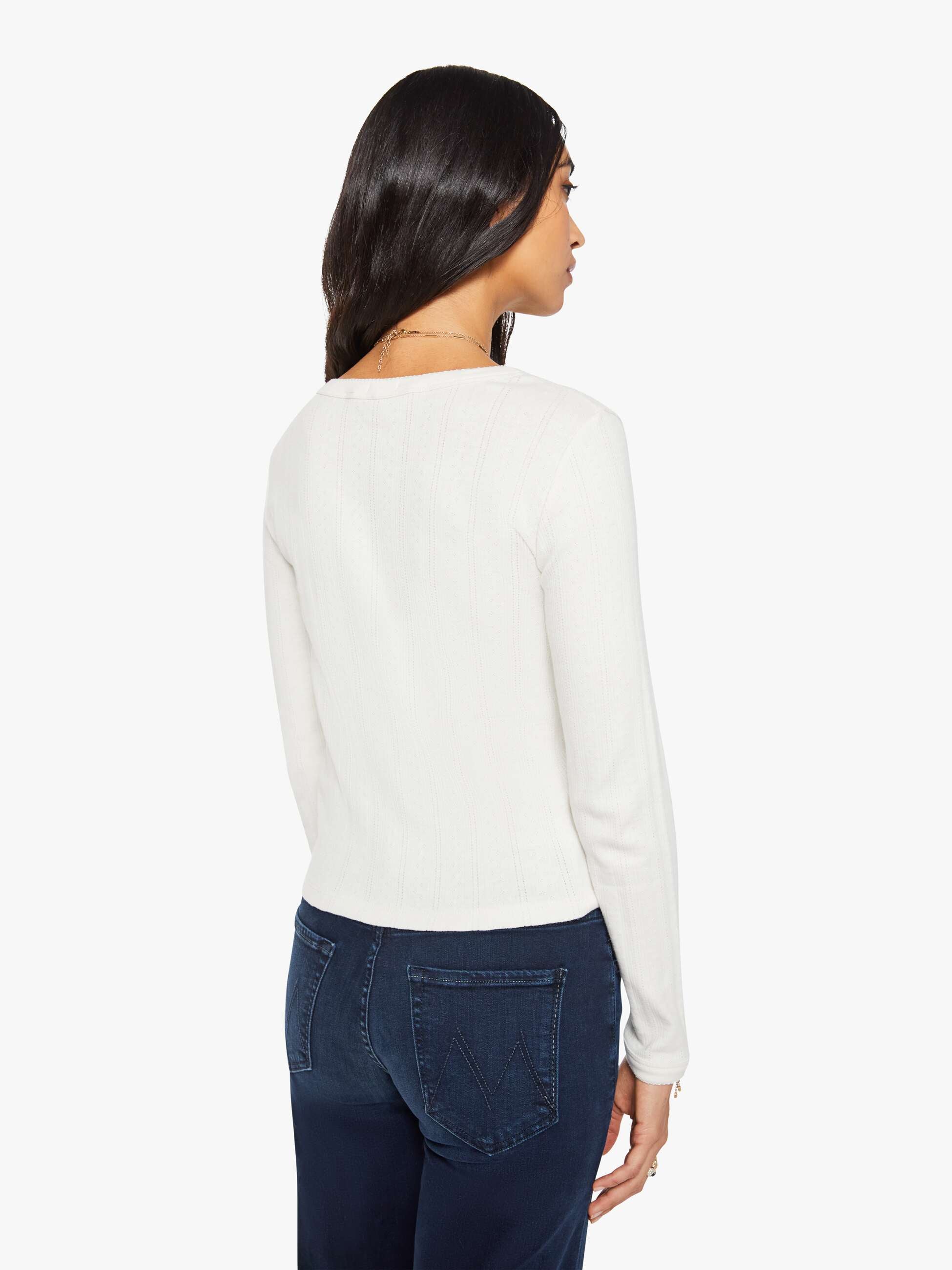 Mother The L/S Itty Bitty Ringer Langarmshirt Weiss Baumwolle