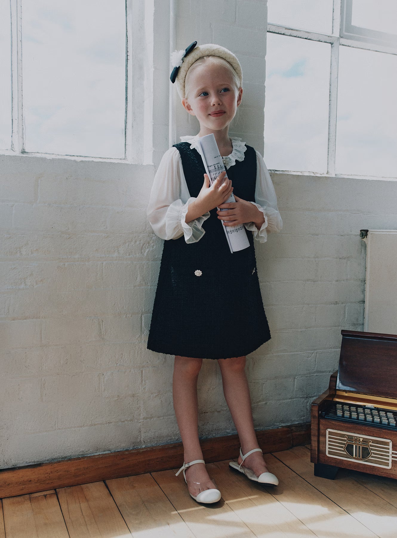 Self Portrait Black Boucle Lace Frill Kinderkleid Schwarz