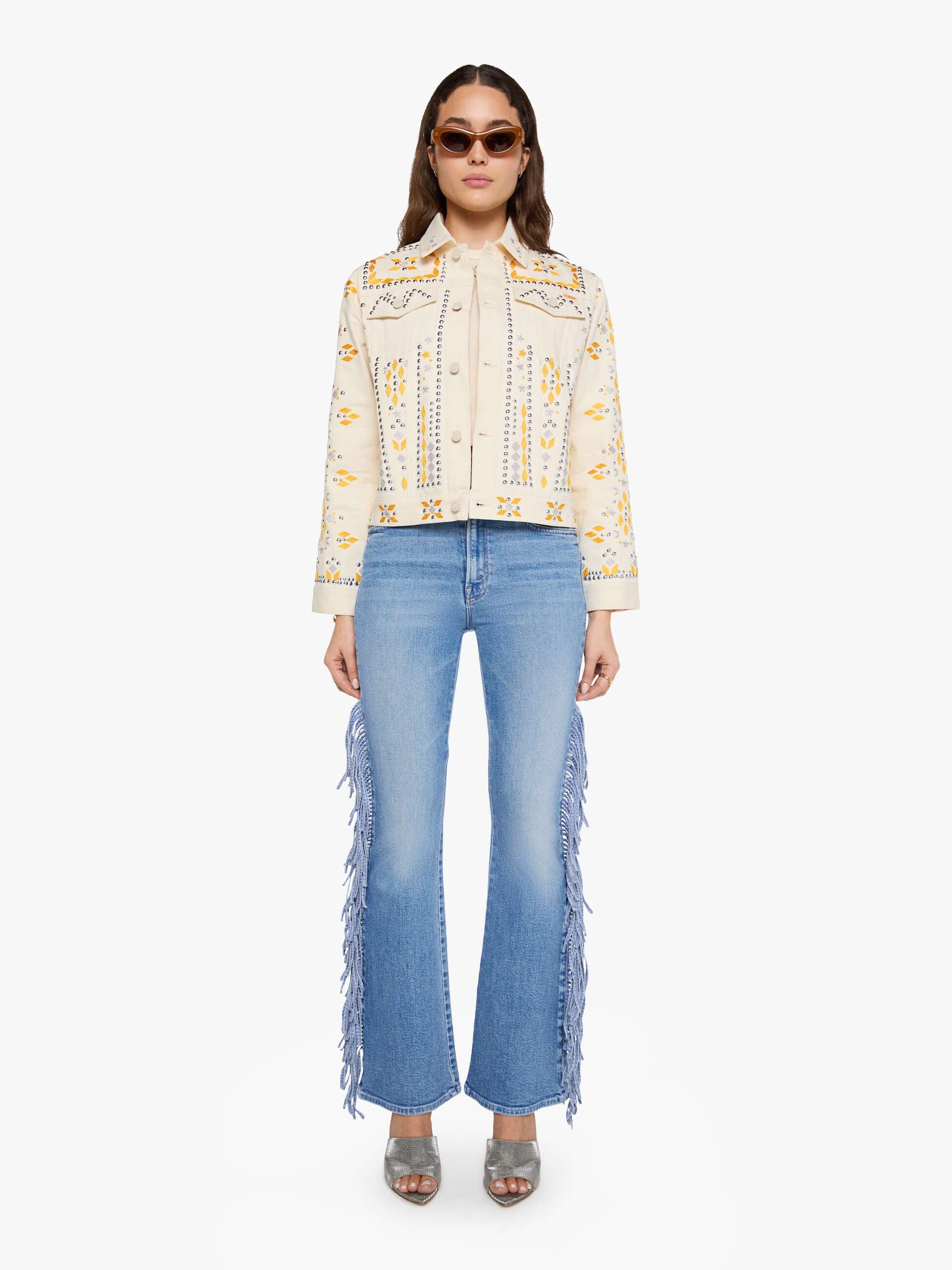 Mother The Bruiser All Natural Jeansjacke Creme Baumwolle