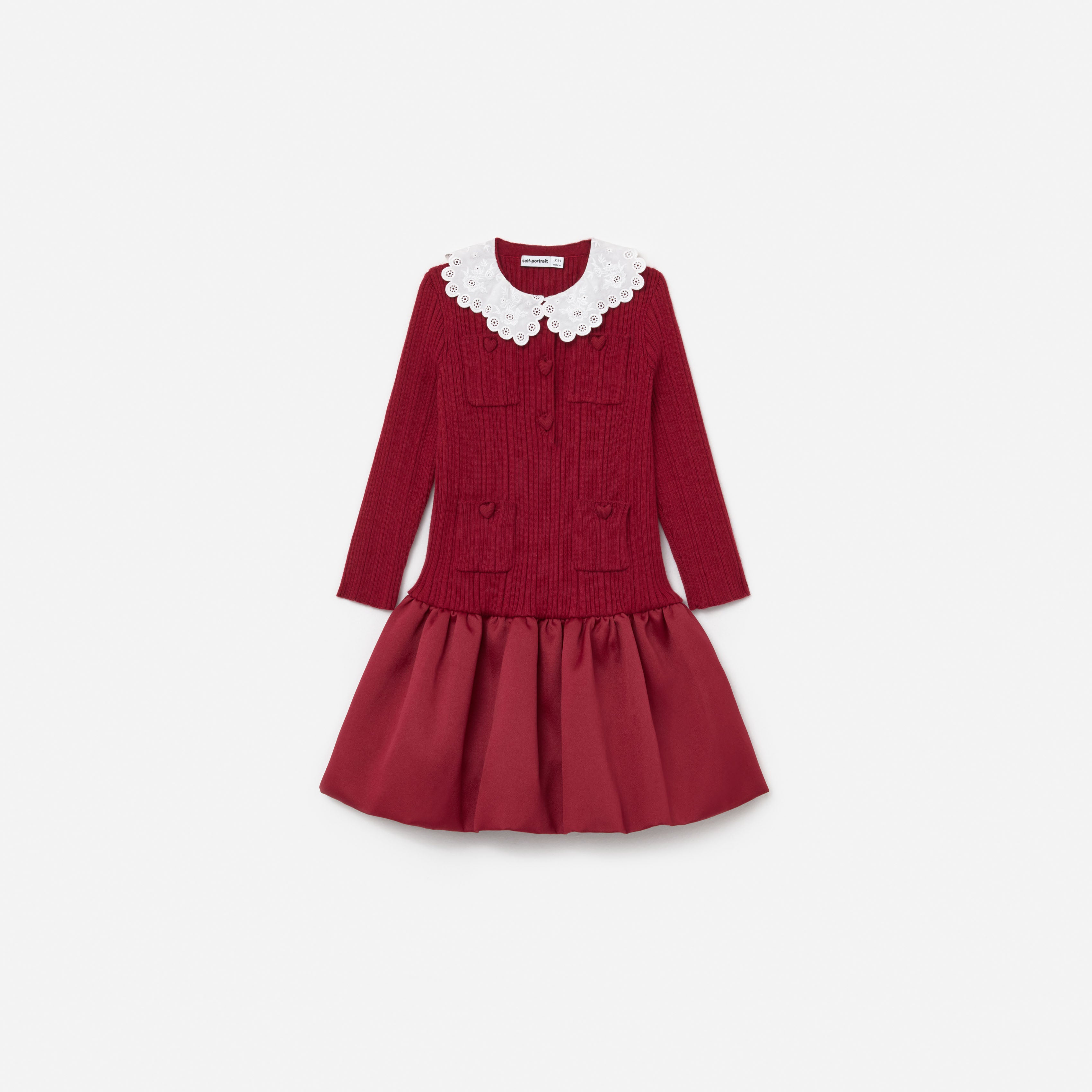 Self Portrait Burgundy Strick Mädchenkleid 7/8 Taft